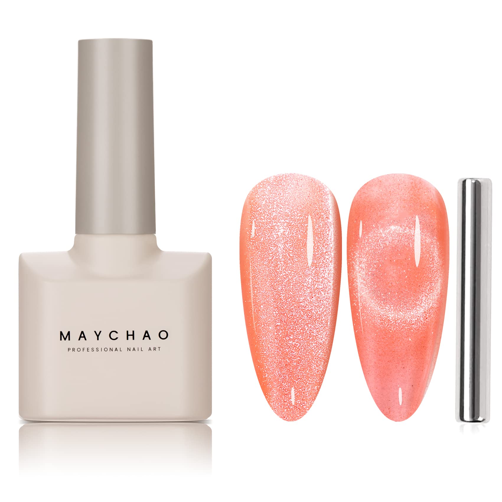 Maychao 15Ml Cat Eye Gel Nail Polish 1Pc Coral Gel Polish With Magnet Soak Off Holographic Magnetic Nail Polish For Nail Art Man