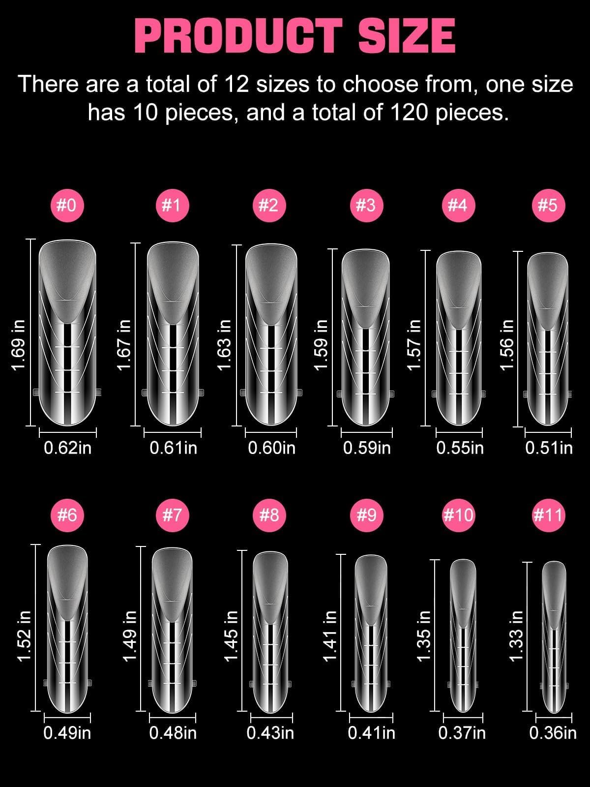 Ebanku Dual Forms For Poly Nail Gel 120Cs Ballerina Dual Nail Forms Molds Acrylic Nail Tips Full Cover 12 Sizes For Builder Nail