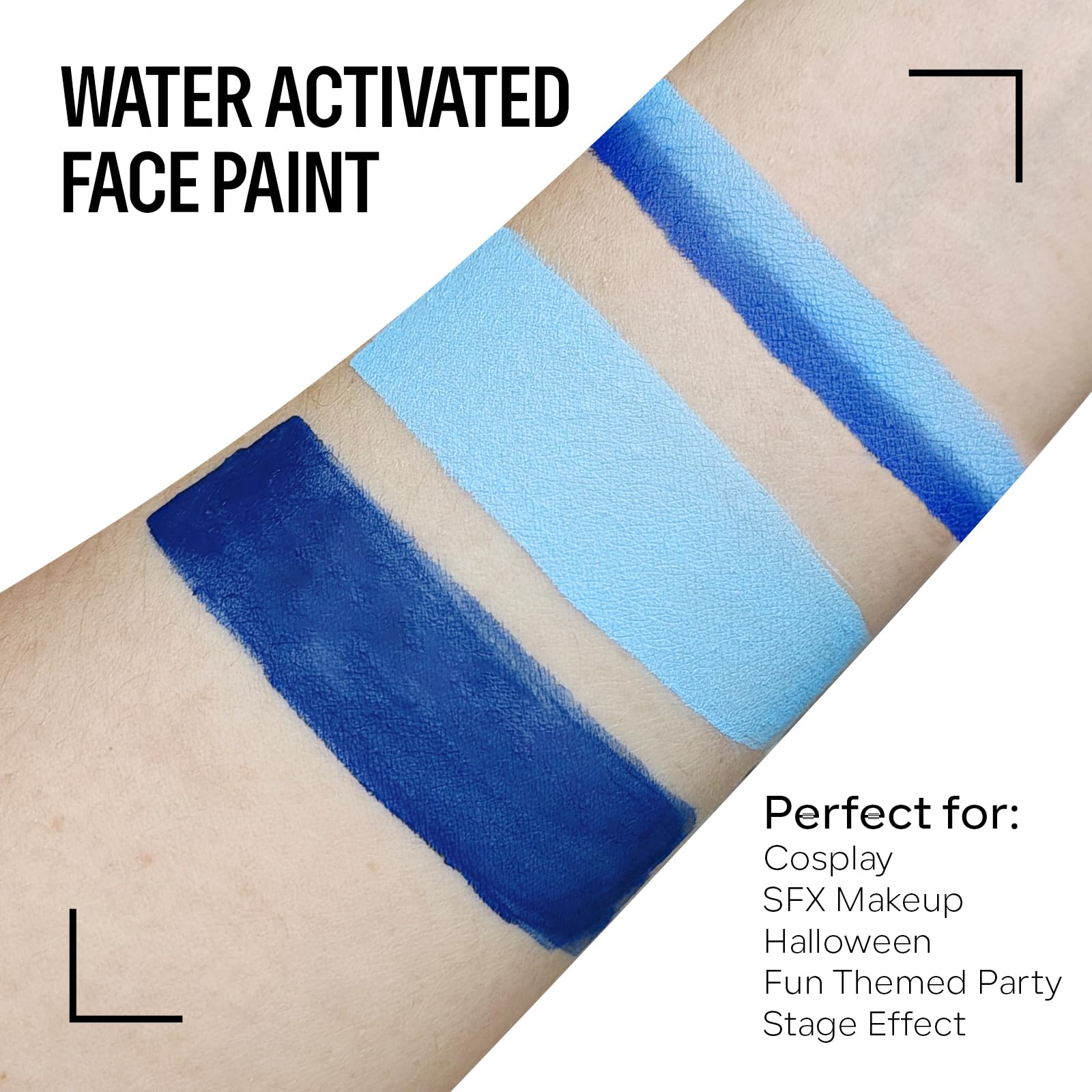 Freeorr Blue Face Body Paint Makeup Foundation 30G, Water Activated Dark/Baby Blue Cream To Powder Face Body Paint Makeup For Ha