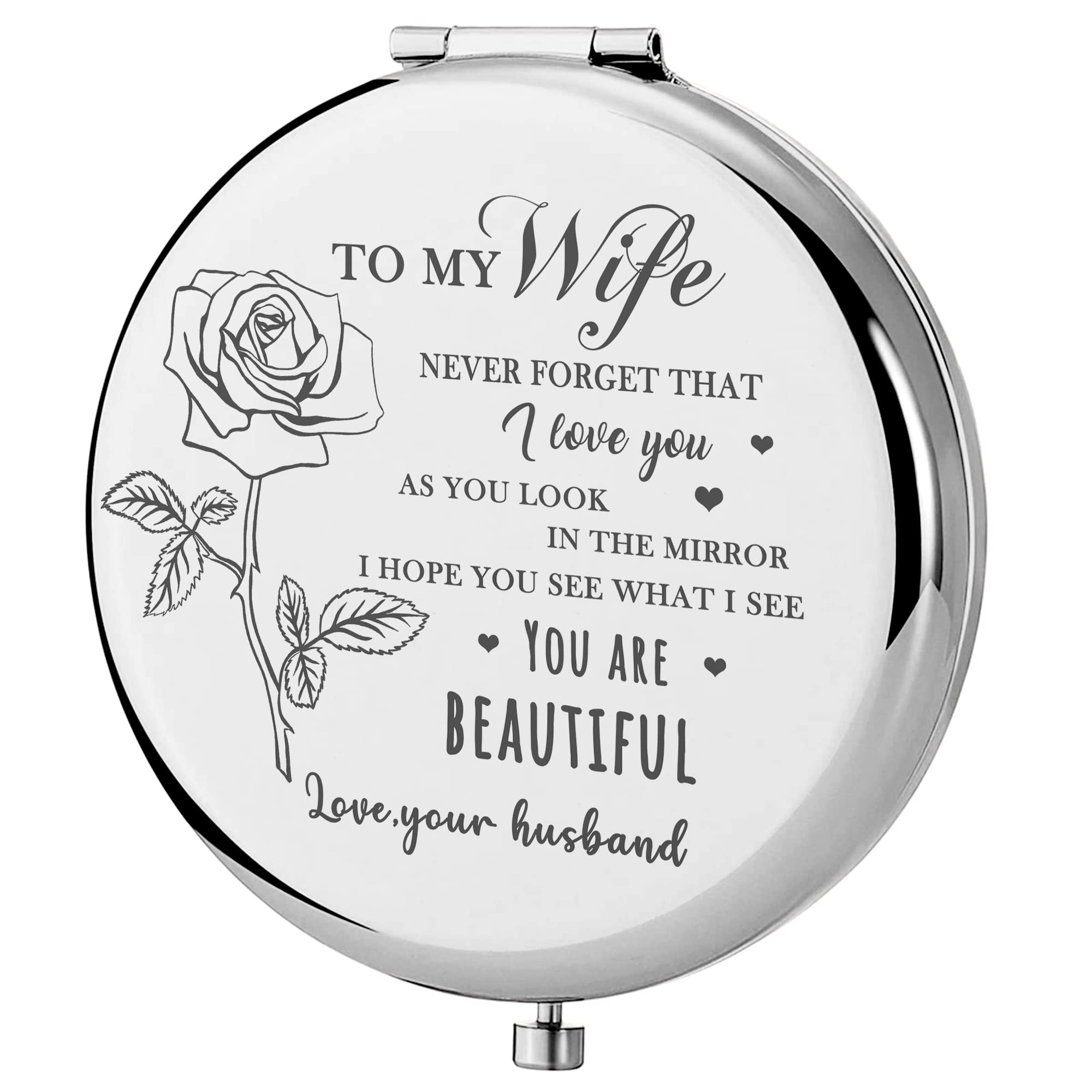 Gaolziuy Gifts For Wife - Beautiful Wife Gift Silver Compact Mirror, Birthday Gifts For Women, Wedding Anniversary, Valentines D