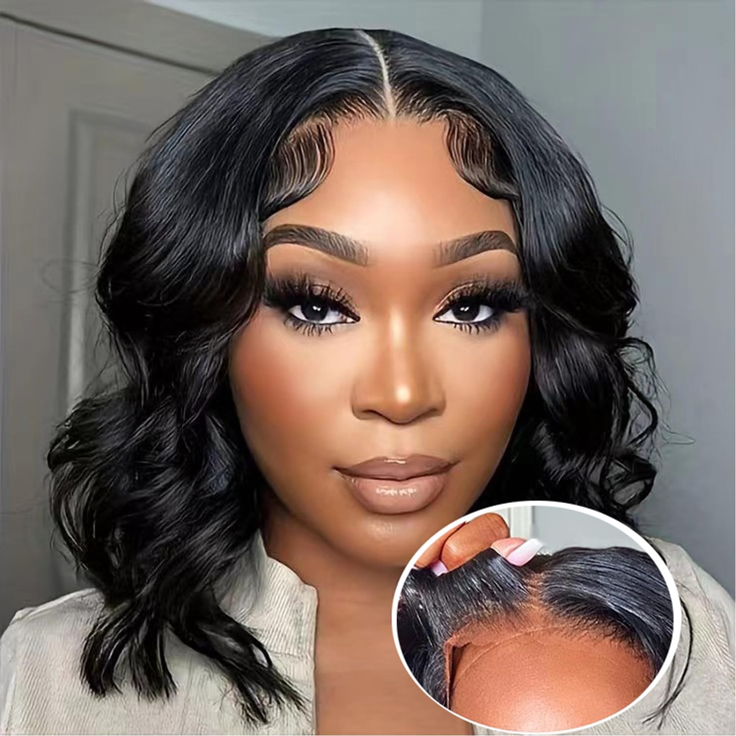 Atilck Wear and Go Glueless Bob Wig - Body Wave Lace Front Human Hair Wigs for Black Women - Pre Plucked and Pre Cut 4x4 Lace Cl