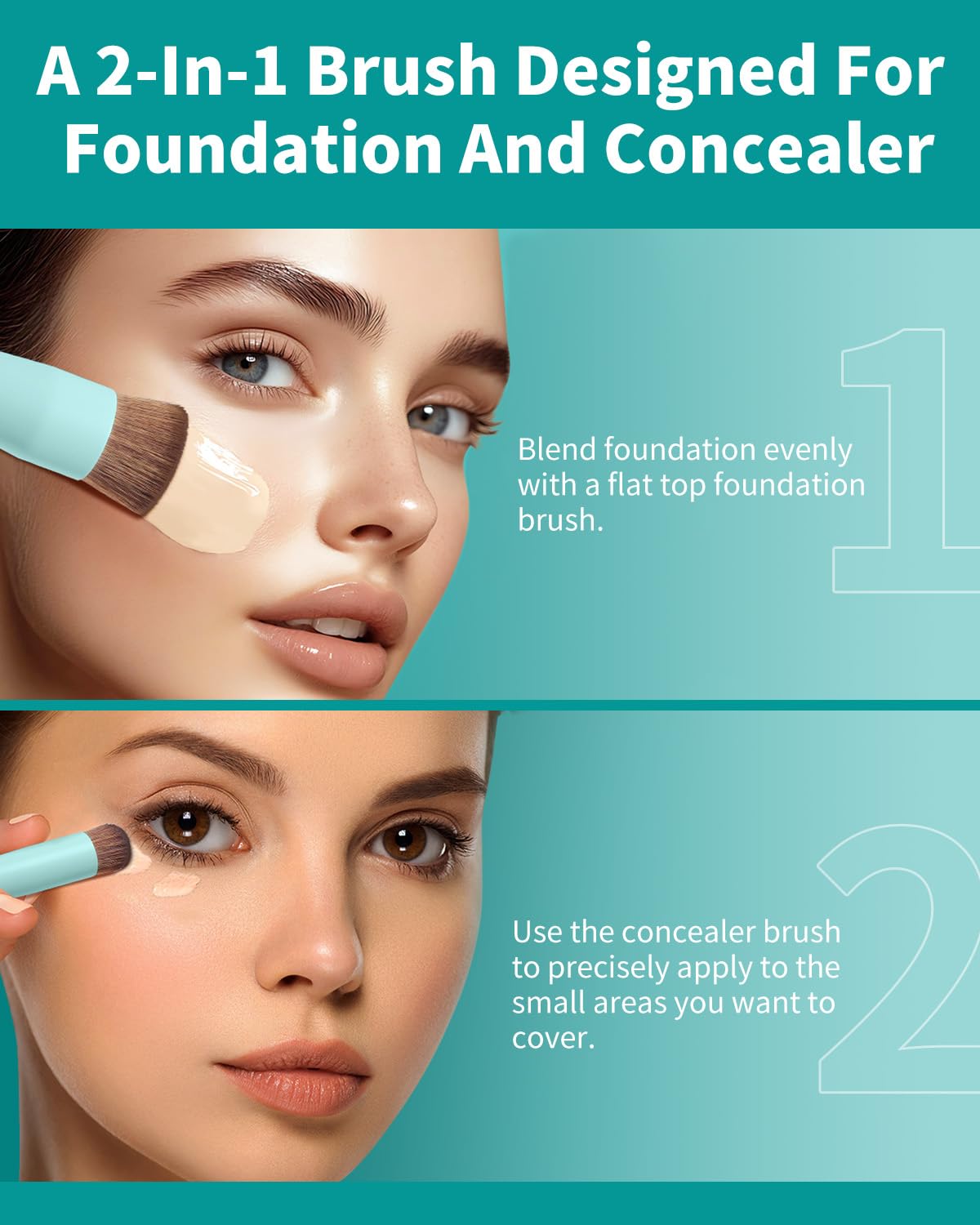 EIGSHOW Foundation & Concealer Brush, Dual-Ended Makeup Brush For Flawless Foundation Coverage, Precision Concealer, Vegan & Cru