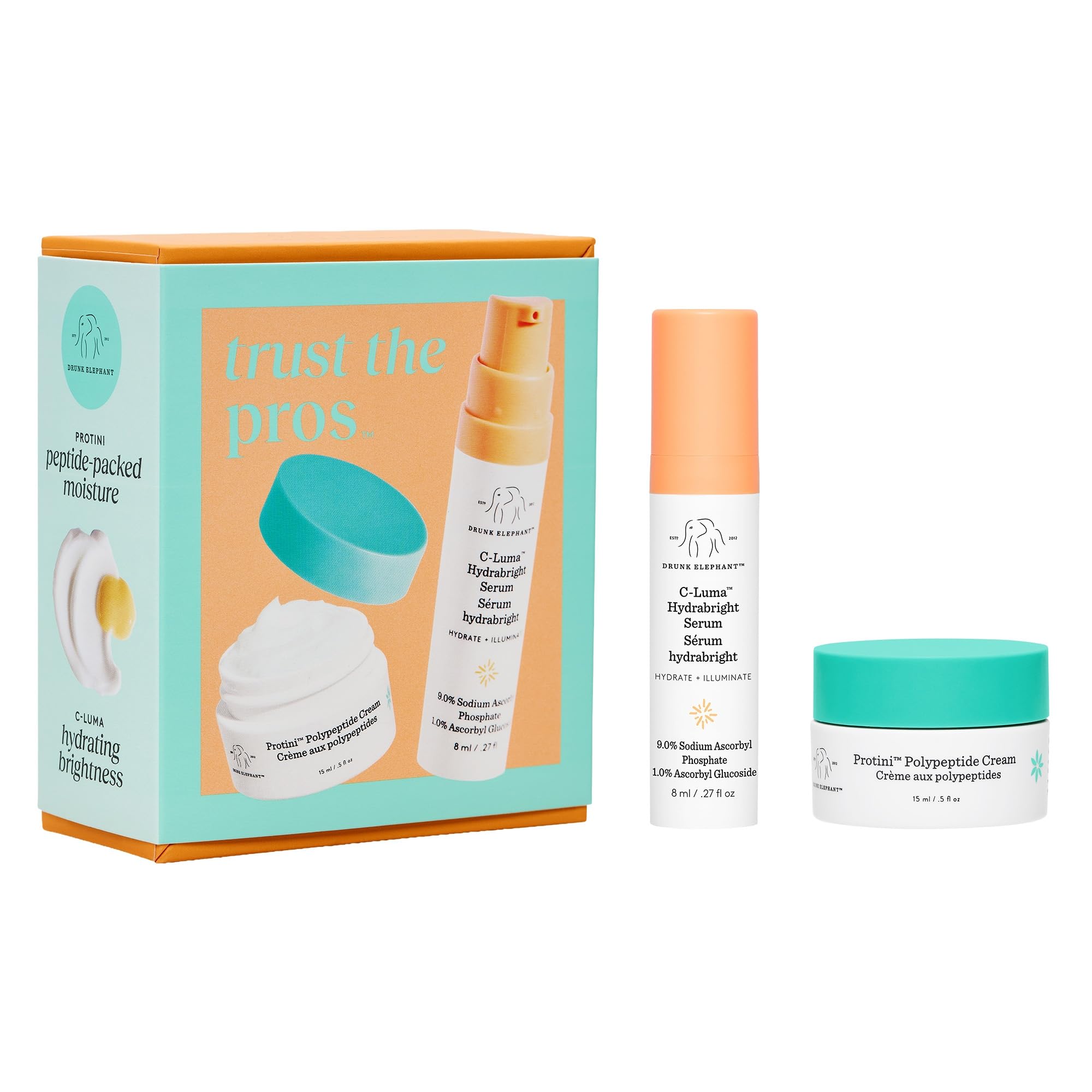 Drunk Elephant Trust The Pros - Travel Size - Illuminate and Firm Kit - Clean Clinical Skincare - Cruelty-Free - Dermatologist-T