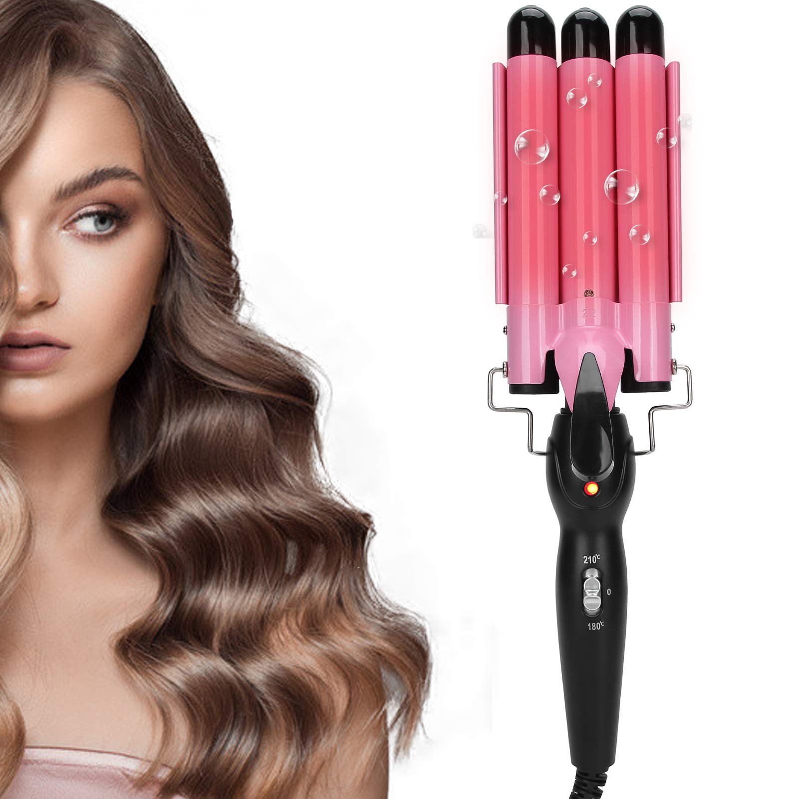 Hair Curling Tongs, 3 Barrel Hair Curler, Tourmaline Hair Curling Iron with 2 Temperature Class, Quick Heating Electric Hair Wav