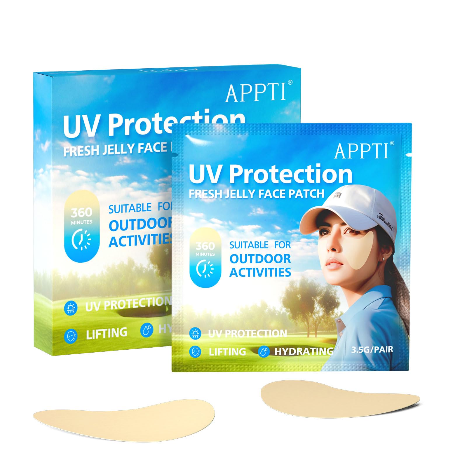 AppXynn Golf Patches 5Pairs, Outdoor UV Protection Face Patch, Facial Mask Patches, Hydrating Skin Care Sunscreen Patch, Suitab