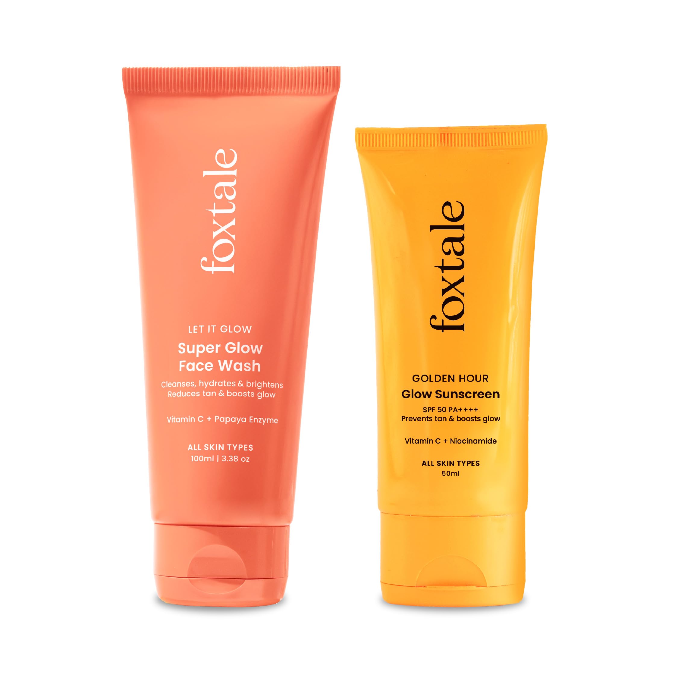 Foxtale Bright Start Duo | Super Glow Face Wash With Vitamin C & Papaya Enzyme + Spf 50 Glow Sunscreen With Vitamin C & Niacinam
