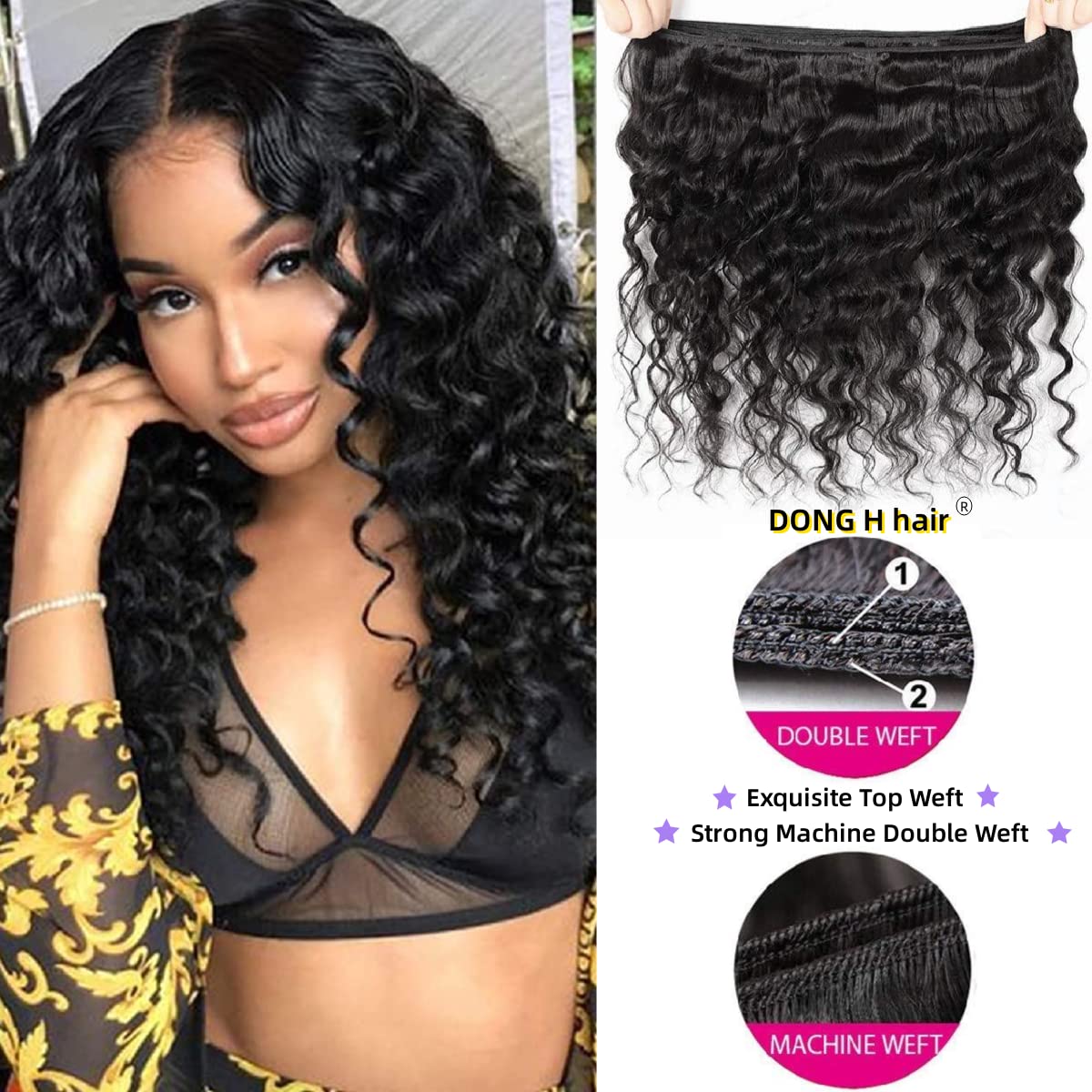 Peruvian Loose Deep Wave Bundles With Closure, (16''18''20''+14Closure)8A Peruvian Virgin Hair Loose Deep Hair Bundles With 4X4