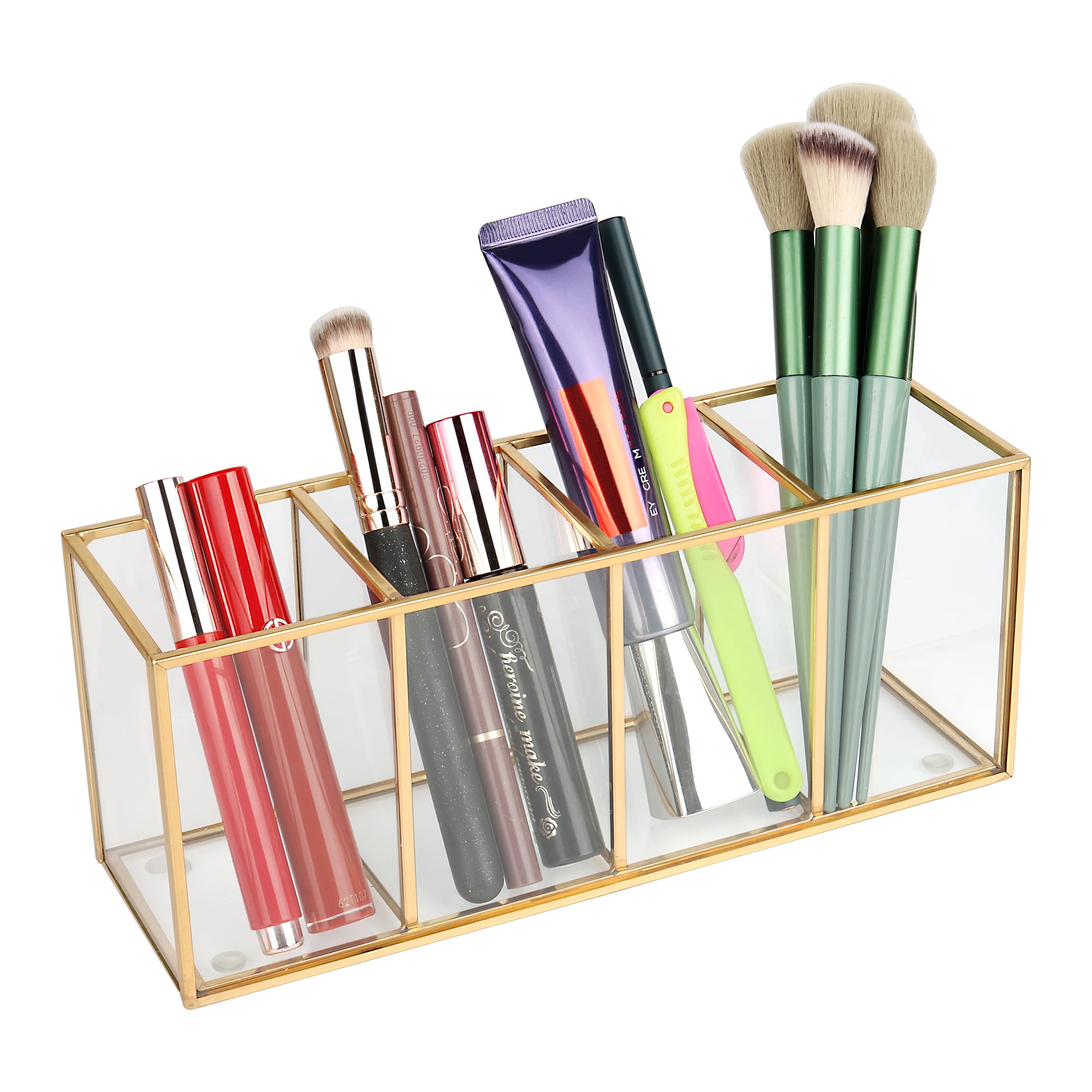 Elegantlife Clear Glass Makeup Brush Organizer,Luxurious Tempered Glass Cosmetics Brushes Storage Holder For Refined Bathroom De