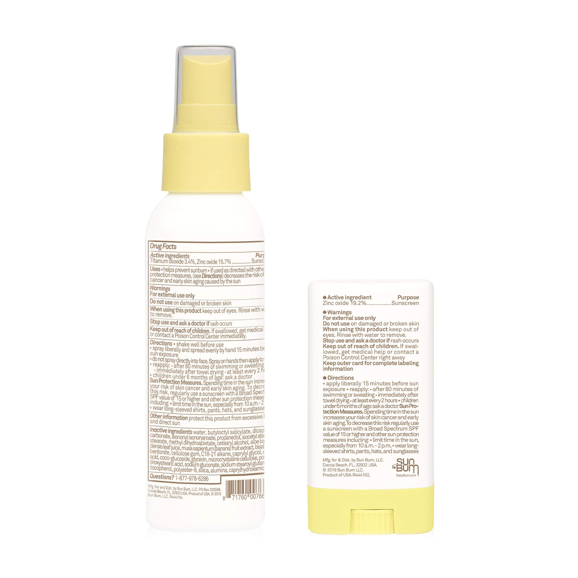 Sun Bum Baby Bum SPF 50 Sunscreen Spray & Face Stick | Mineral Uva/Uvb Face & Body Protection for Sensitive Skin | Fragrance Fre