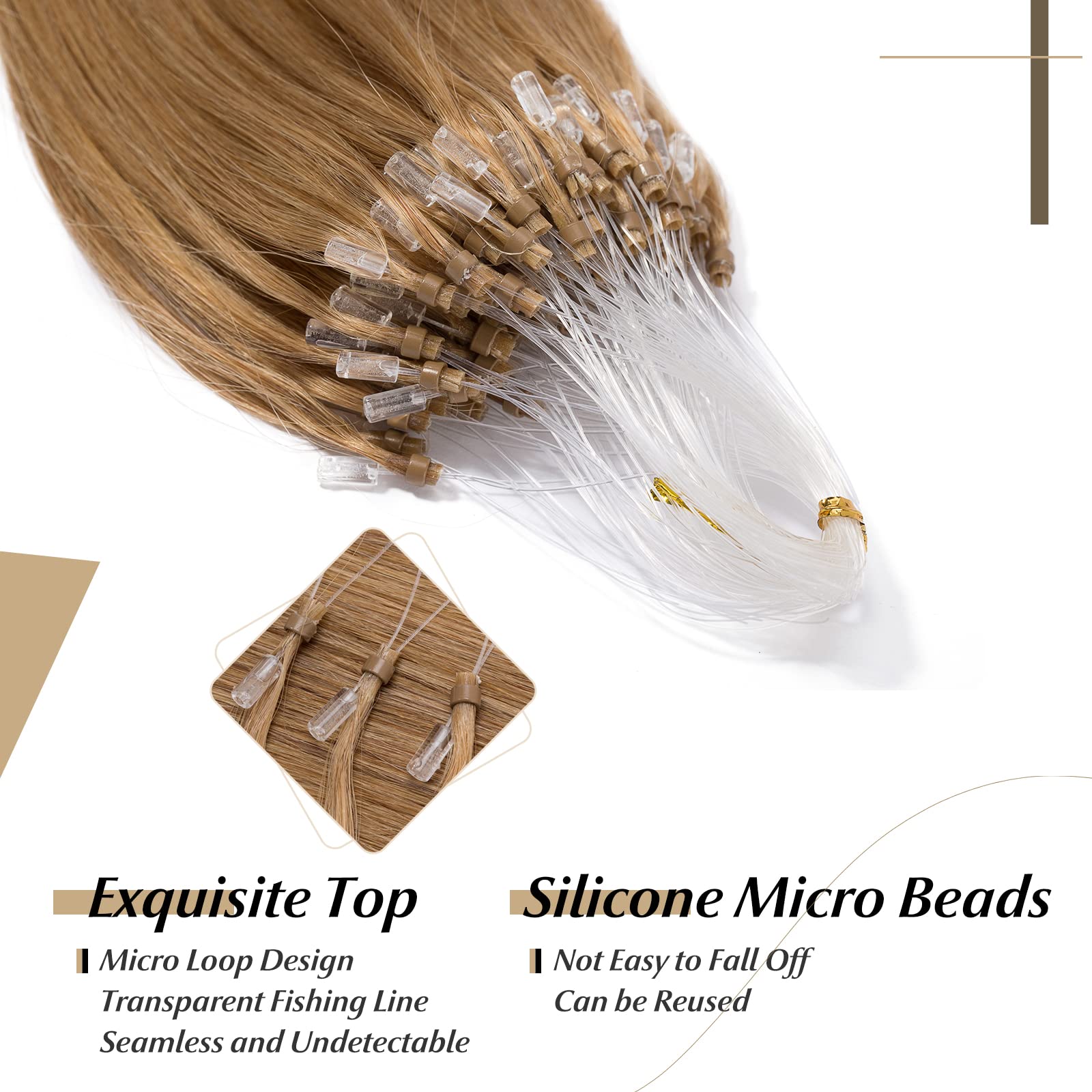 SEGO Micro Beads Hair Extensions - 18 Inch Dark Brown Human Hair, 50g, 100 Strands, Natural Straight Micro Loop, Cold Fusion