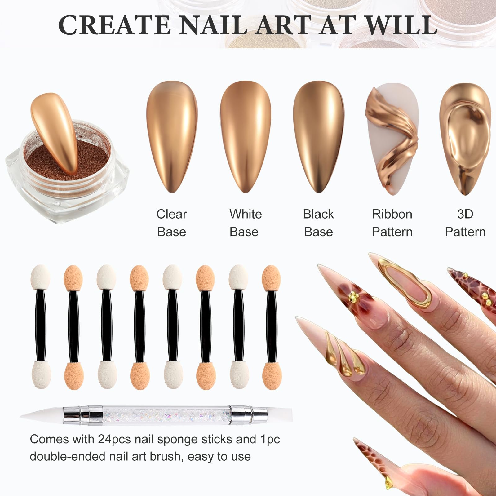 SUTOKAKA 24 Colors Chrome Nail Powder Set Metallic Mirror Effect Holographic Nail Powder Iridescent Aurua Nail Chrome Powder Pig