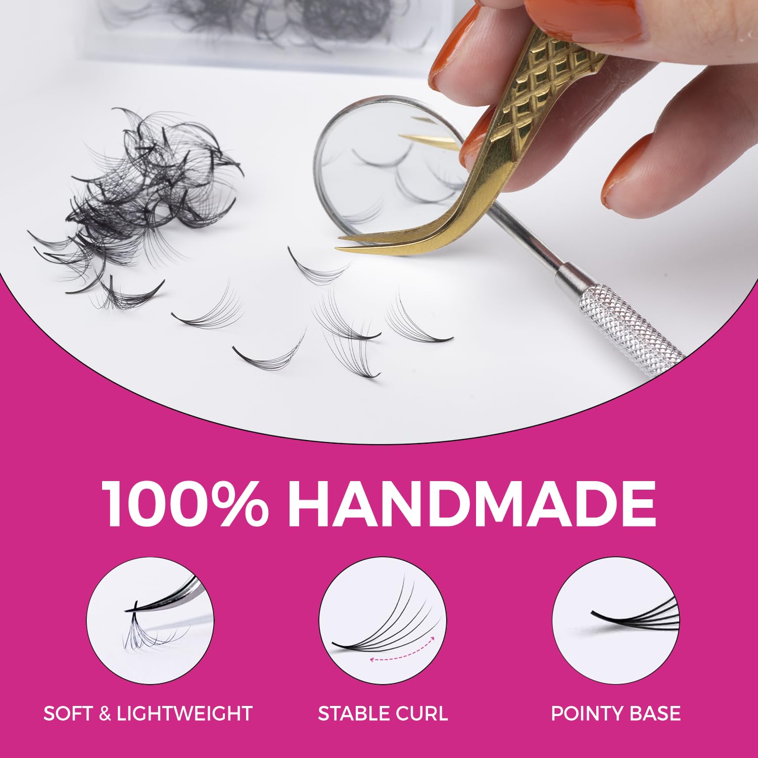 Eyesy Lash 500 Promade Fans - 10D 0.03 Size 12mm Curl D - Mega Volume Premade Lash Fans for Eyelash Extensions Middle Stem Handm