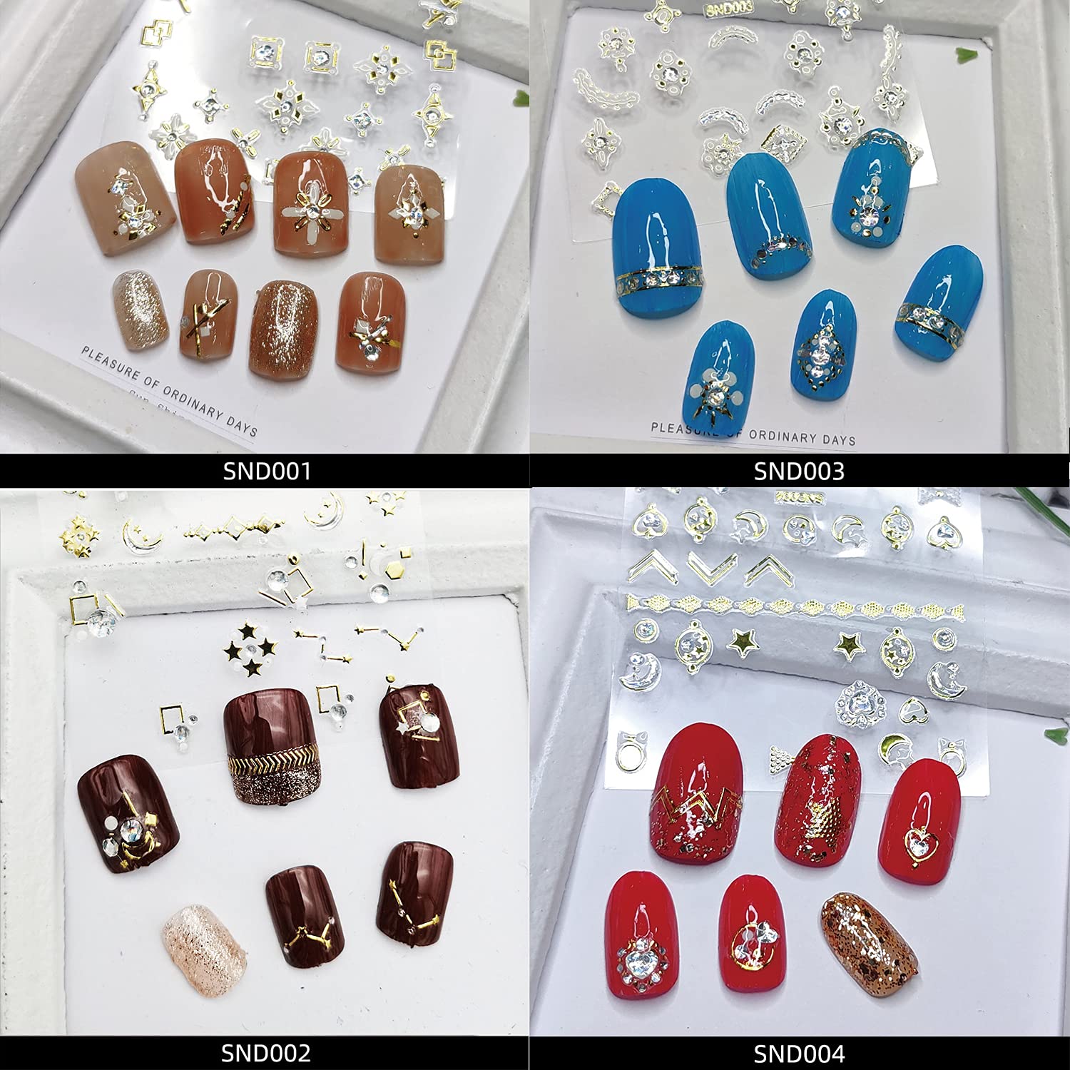 Zoance 20 Sheet 5D Embossed Nail Art Stickers,Luxury Gold Silver Nail Decals Self-Adhesive Metallic Leaves Flower Butterfly Fren