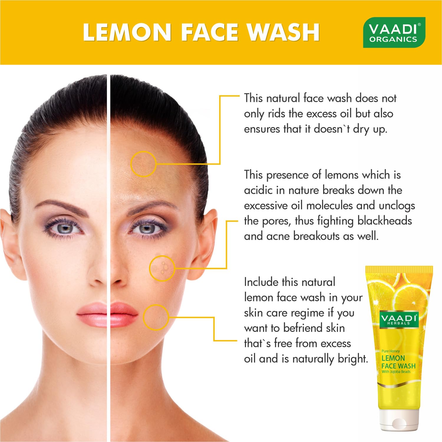 Vaadi Herbals Value Pack Of Honey Lemon Face Wash With Jojoba Beads (4x60ml)