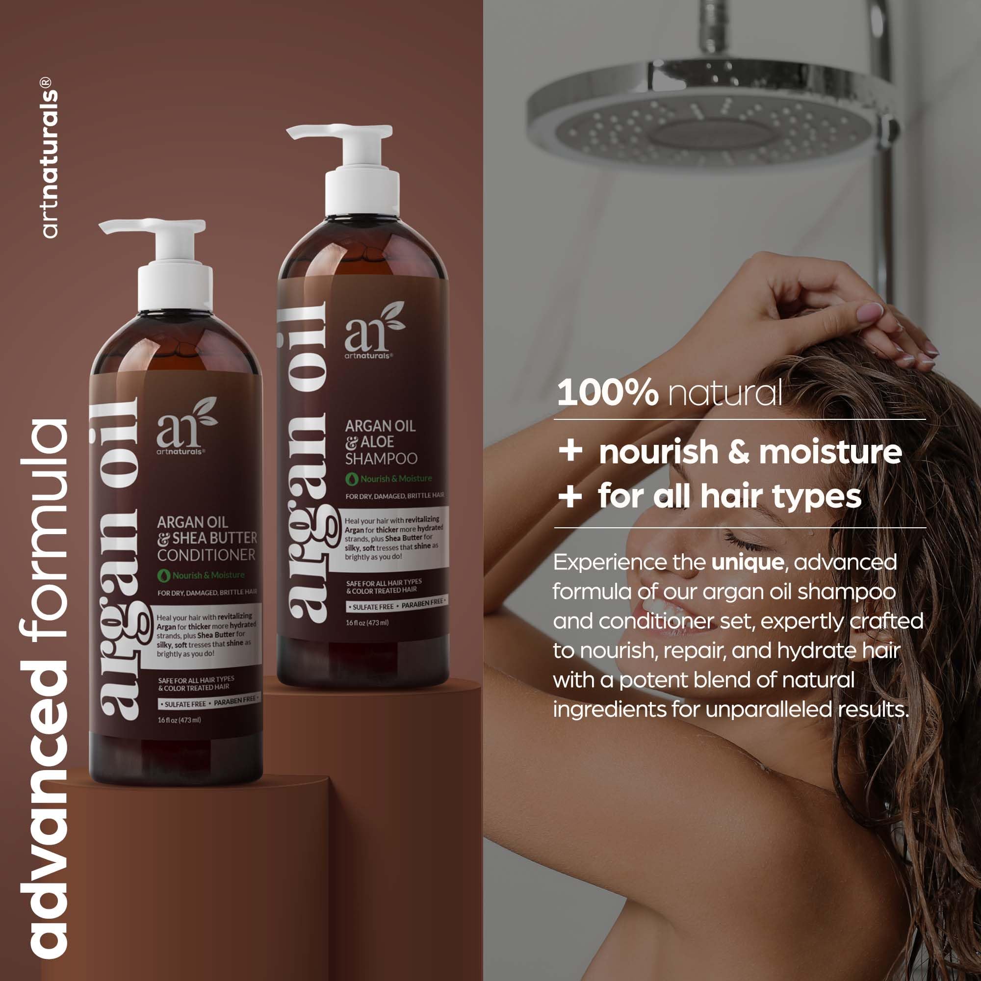 Argan Oil Shampoo and Conditioner Set - Sulfate-Free Formula with Nourishing Moroccan Oil and Keratin -for All Hair, Curly or St