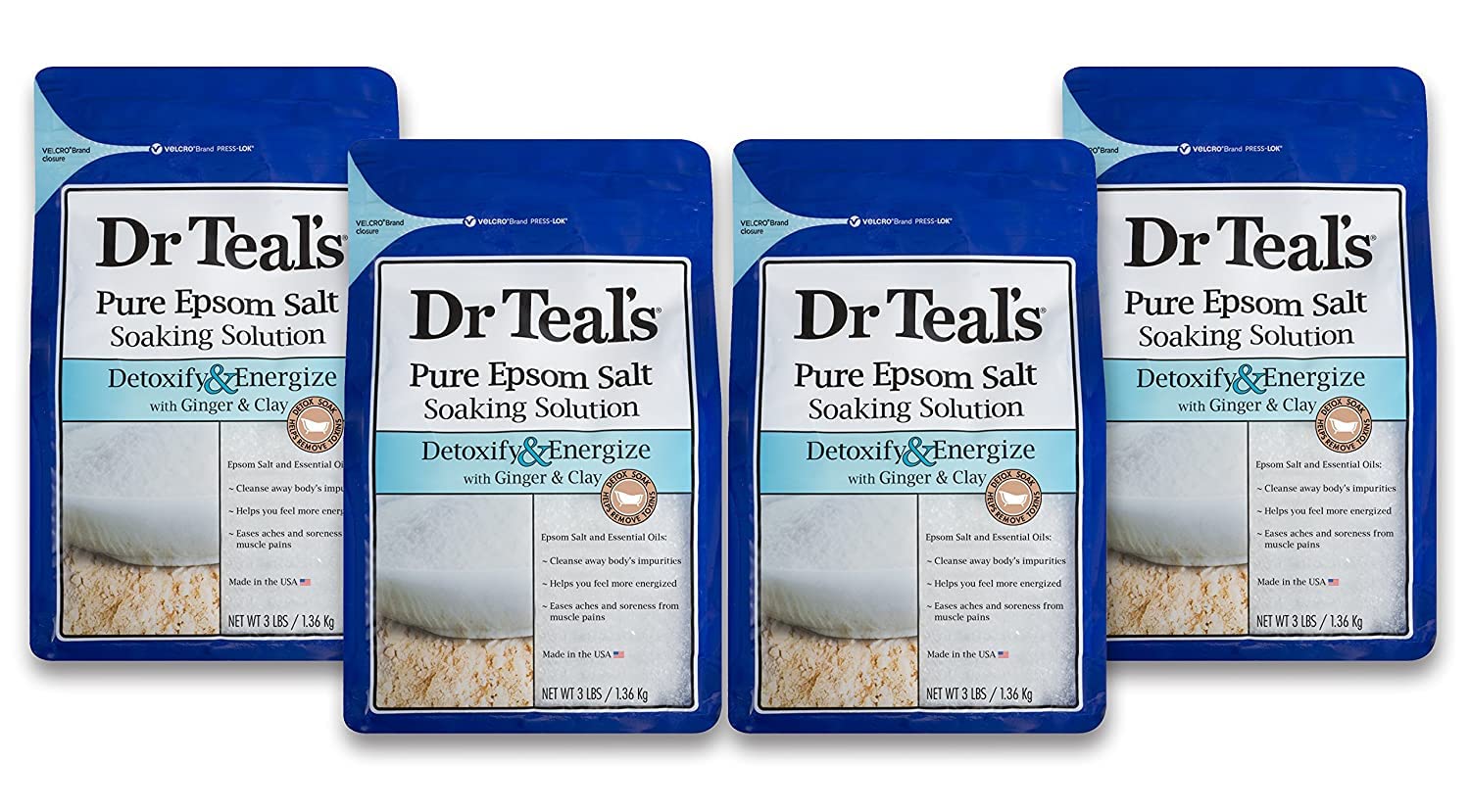 Dr. Teal'S Ginger & Clay Bath Soak Mothers Day Gift Set (4 Pack, 3Lbs Ea.) - Detoxify & Energize Ginger & Clay Blended With Pure