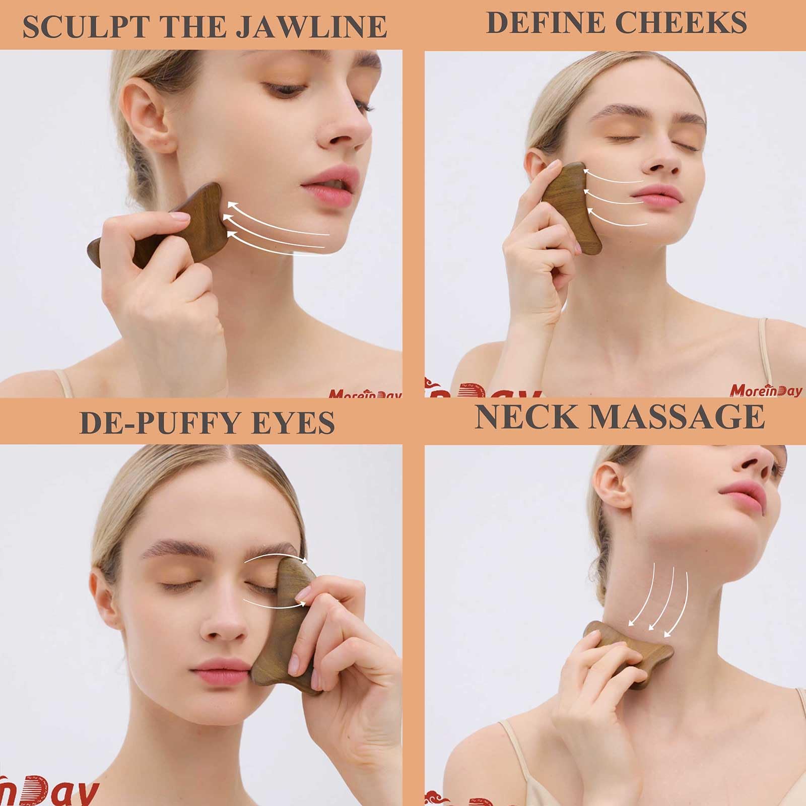 Moreinday Gua Sha Tool For Face, Gua Sha Facial Tools For Face Massage, Wooden Guasha Tool Reduce Puffiness - Green Sandalwood