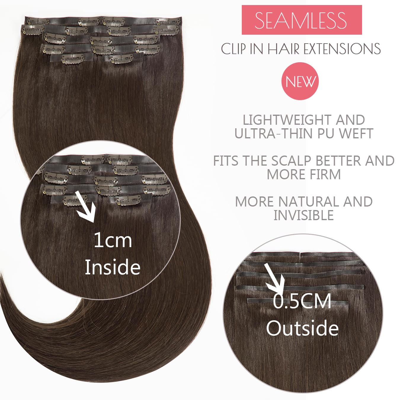 Loxxy Human Hair Clip In Extensions 20Inch 110G Light Dark Brown Remy Seamless Hair Extensions Clip Ins Invisible Pu Clip In Hai