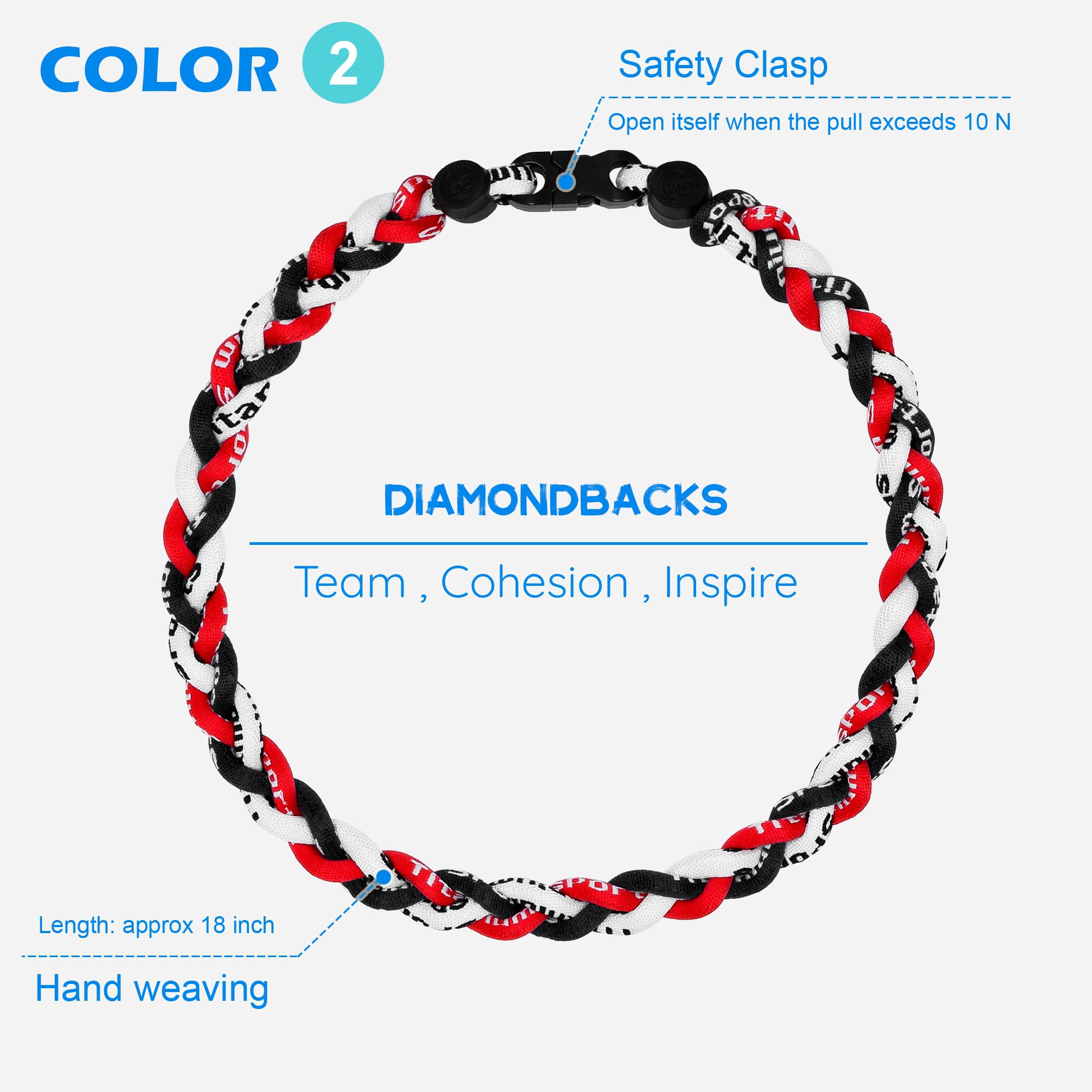 SUPBOMM 3 pcs Baseball Rope Necklaces, League Team Colors Braided Necklace, Baseball Team Gifts, Diamondbacks