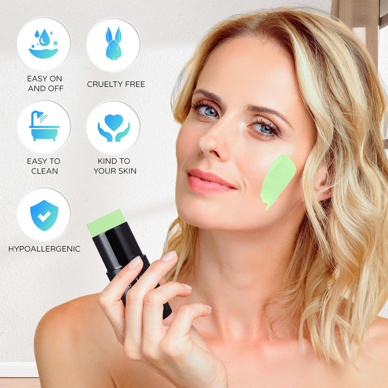 Go Ho Pastel Green Face Body Paint Stick,Water Based Washable Light Green Face Paint Stick,Non-Toxic Full-Coverage Cream Light G