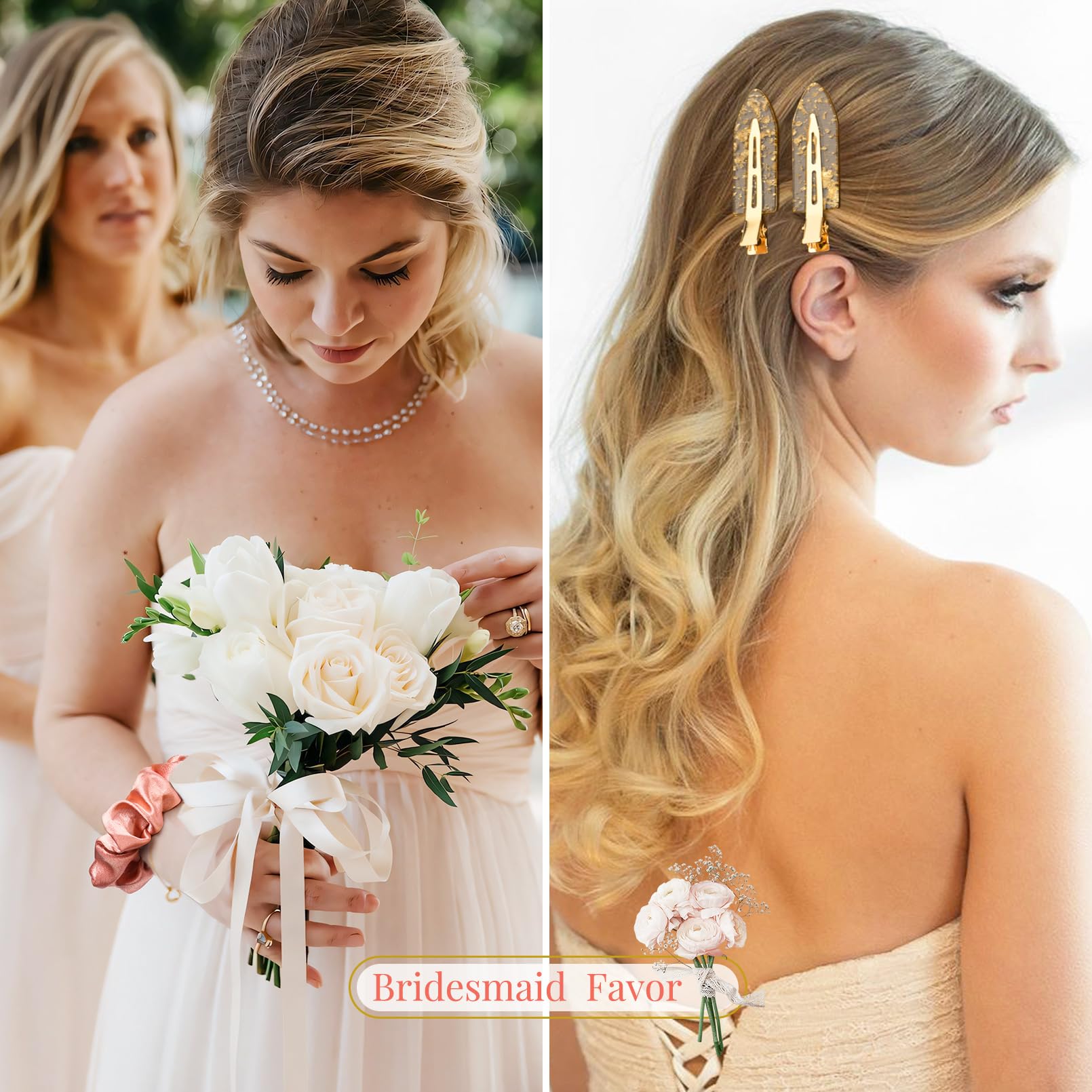Aileam 12 Pcs Bridesmaid Proposal Gifts, Gold Glitter Hair Clips And Silk Satin Scrunchies, Bridal Shower Favors For Women Girls