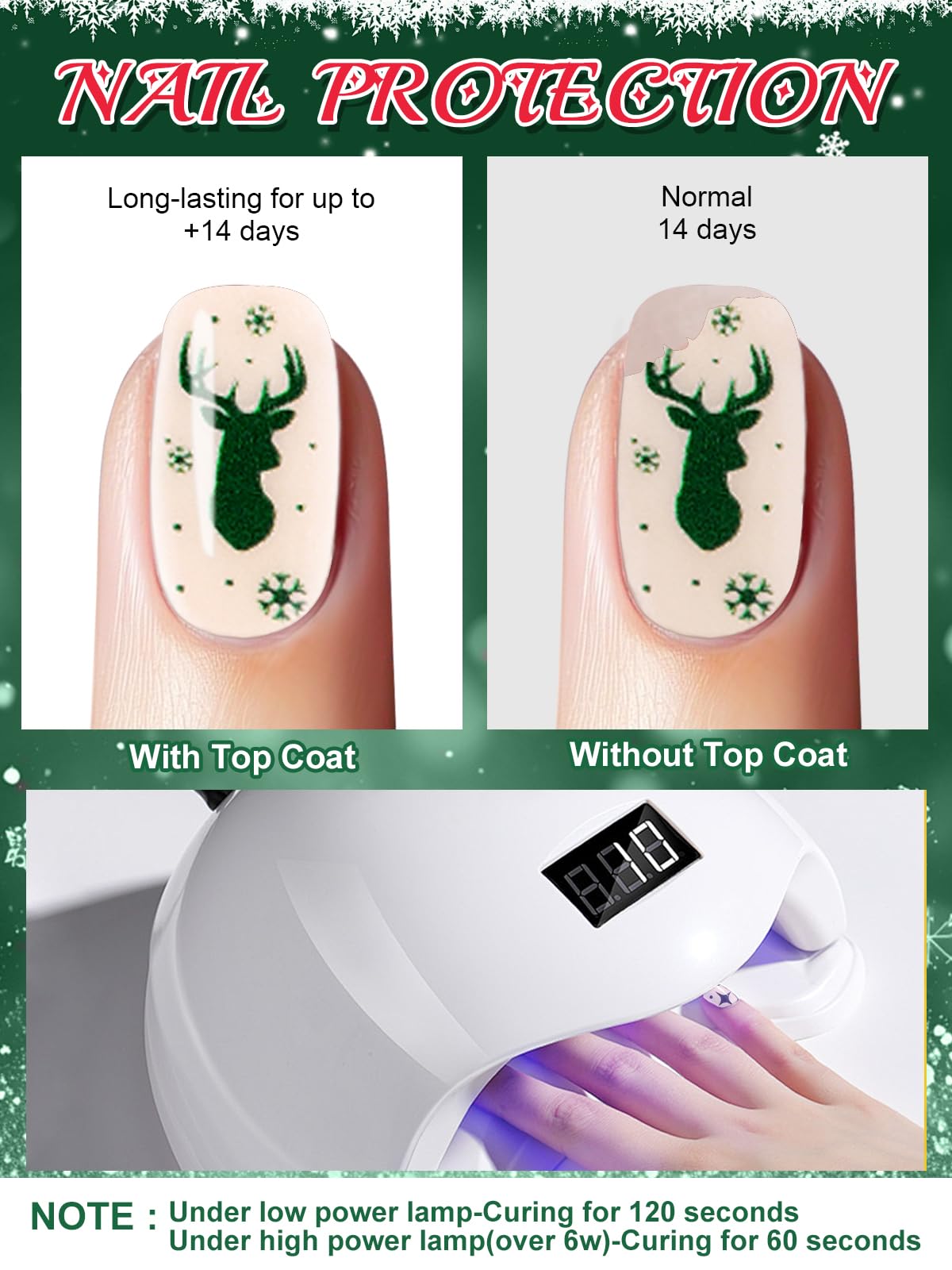 Ebanku 24Pcs Christmas Semi-Cured Gel Nail Strips, Deer Horn Self-Adhesive Gel Nail Art Sticker, Waterproof Gel Nail Wrap Sticke