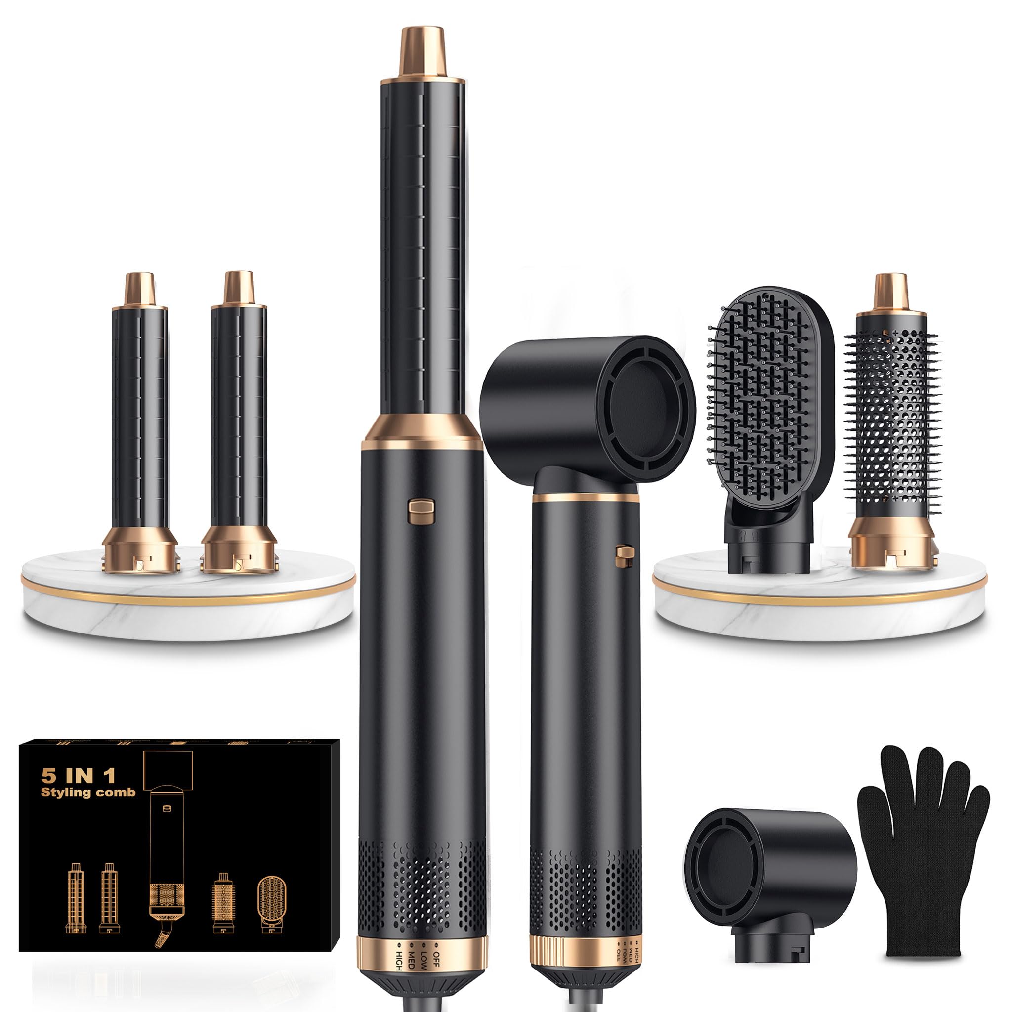 5 in 1 Blow Dryer Brush Set, Hot Air Styler Air Curling Wrap Air Curler Low Heat Hair Care, Round Brush Blow Dryer Hair Styling 
