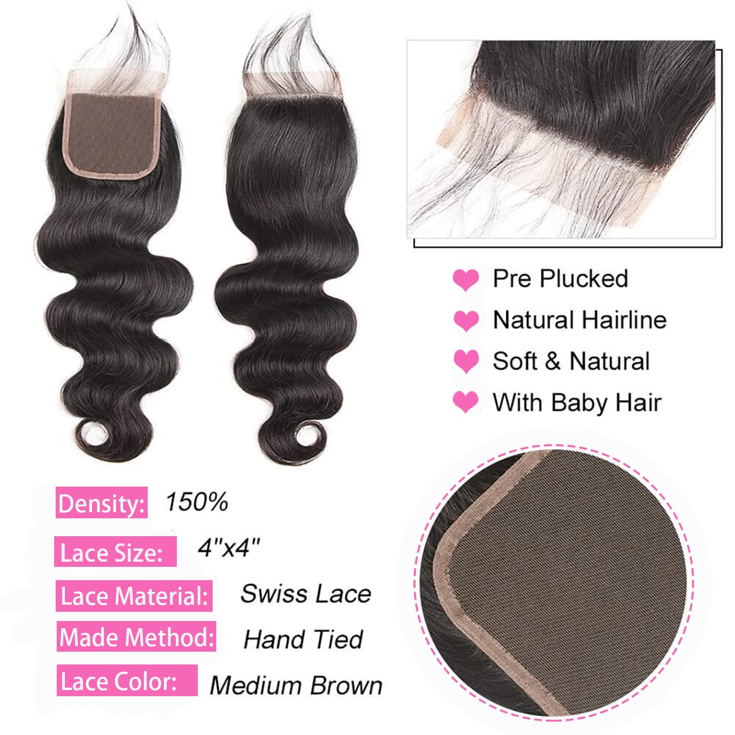 Releek Closure With 4 Bundles Brazilian Body Wave Bundles With Closure 100% Body Wave Virgin Remy Hair Weft Human Hair Bundles W