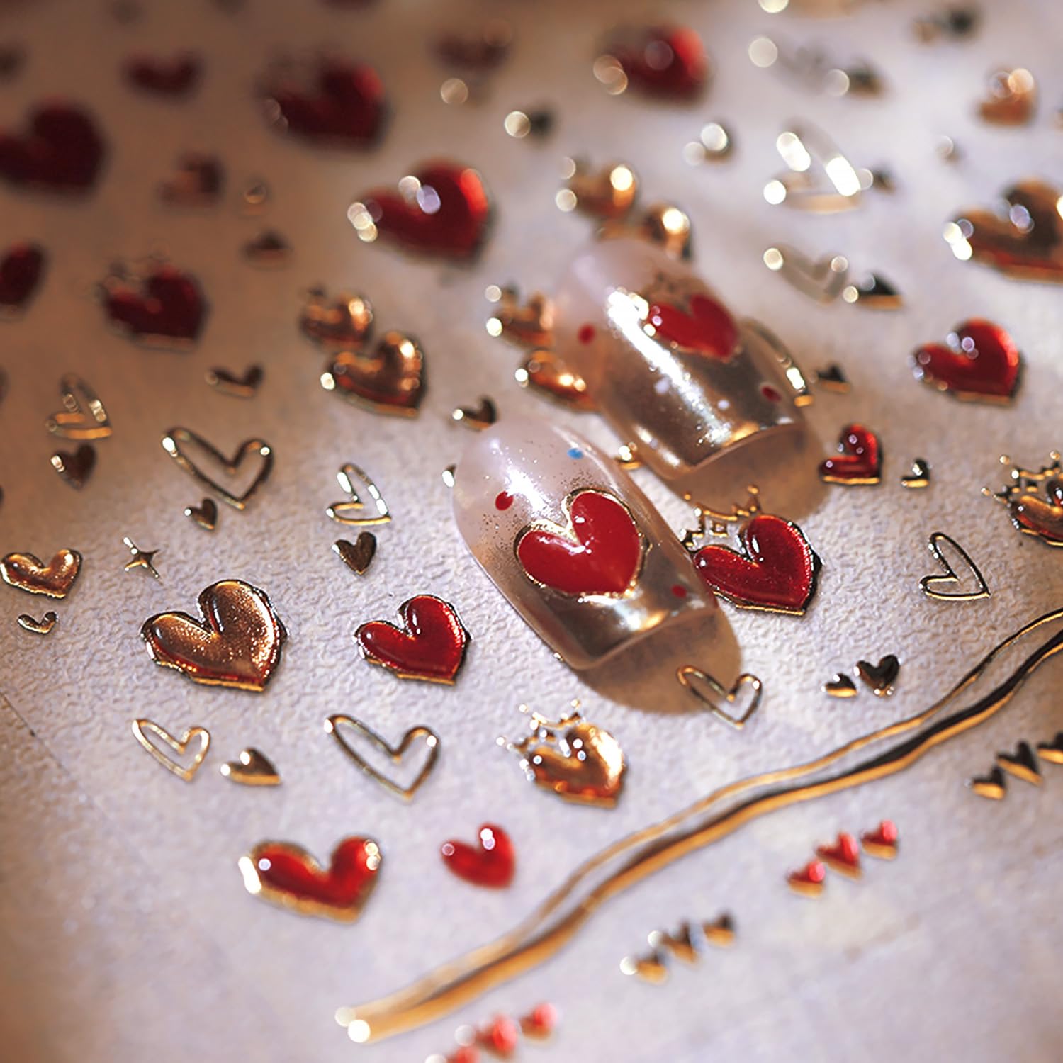 Valentine's Day 5D Embossed Nail Art Stickers Gold Heart Nail Decals Self Adhesive Bronzing Star Moon Nail Stickers Valentines P