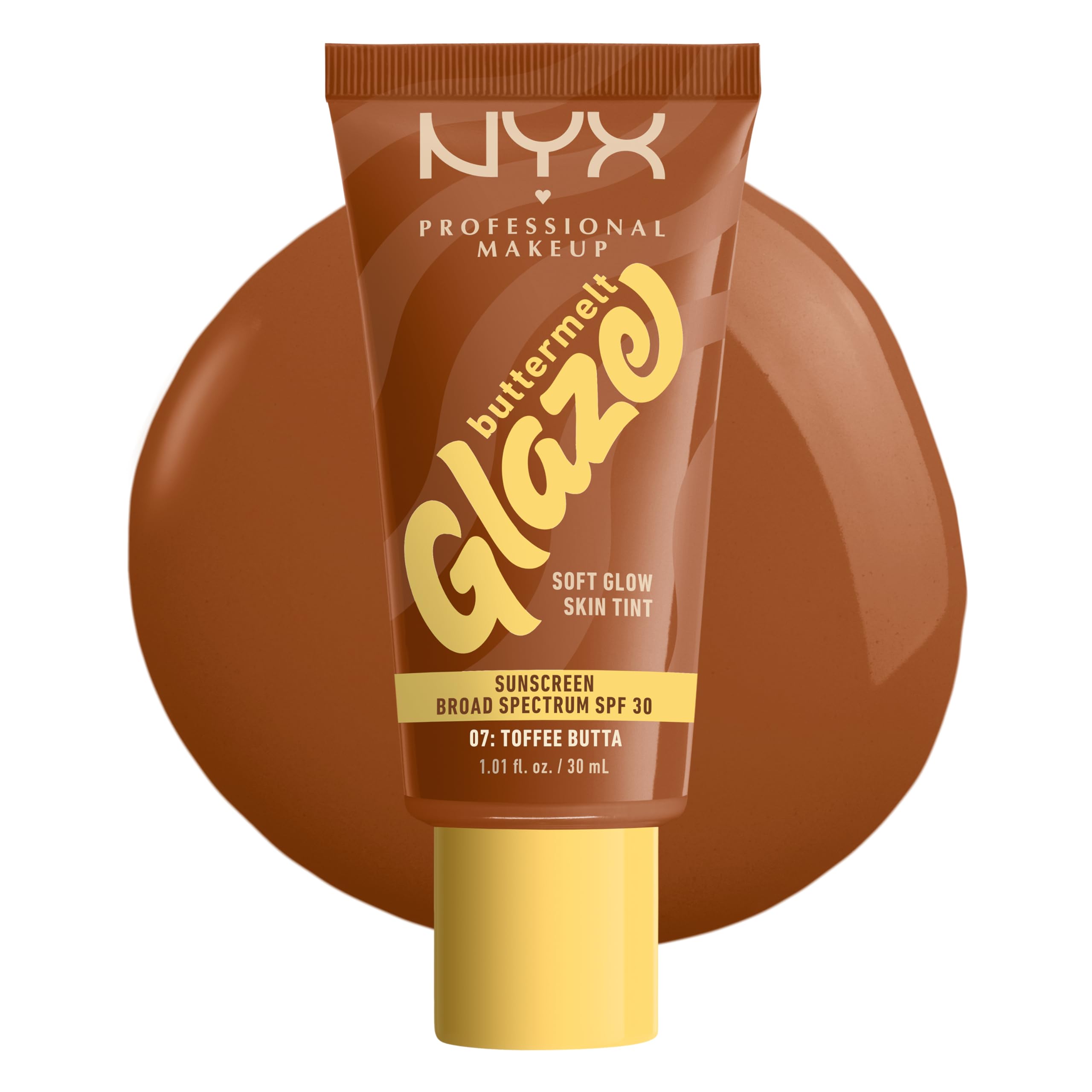 NYX PROFESSIONAL MAKEUP Buttermelt Glaze Soft Glow Skin Tint + SPF 30, Up To 12HR Wear, 07 Toffee Butta