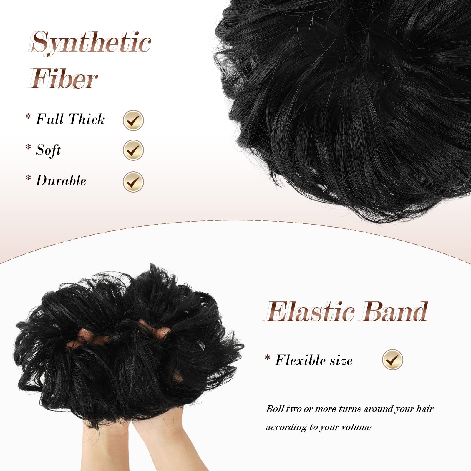 Feshfen Messy Bun Hair Piece Hair Bun Scrunchies Off Black Synthetic Black Wavy Chignon Ponytail Hair Extensions Thick Updo Hair