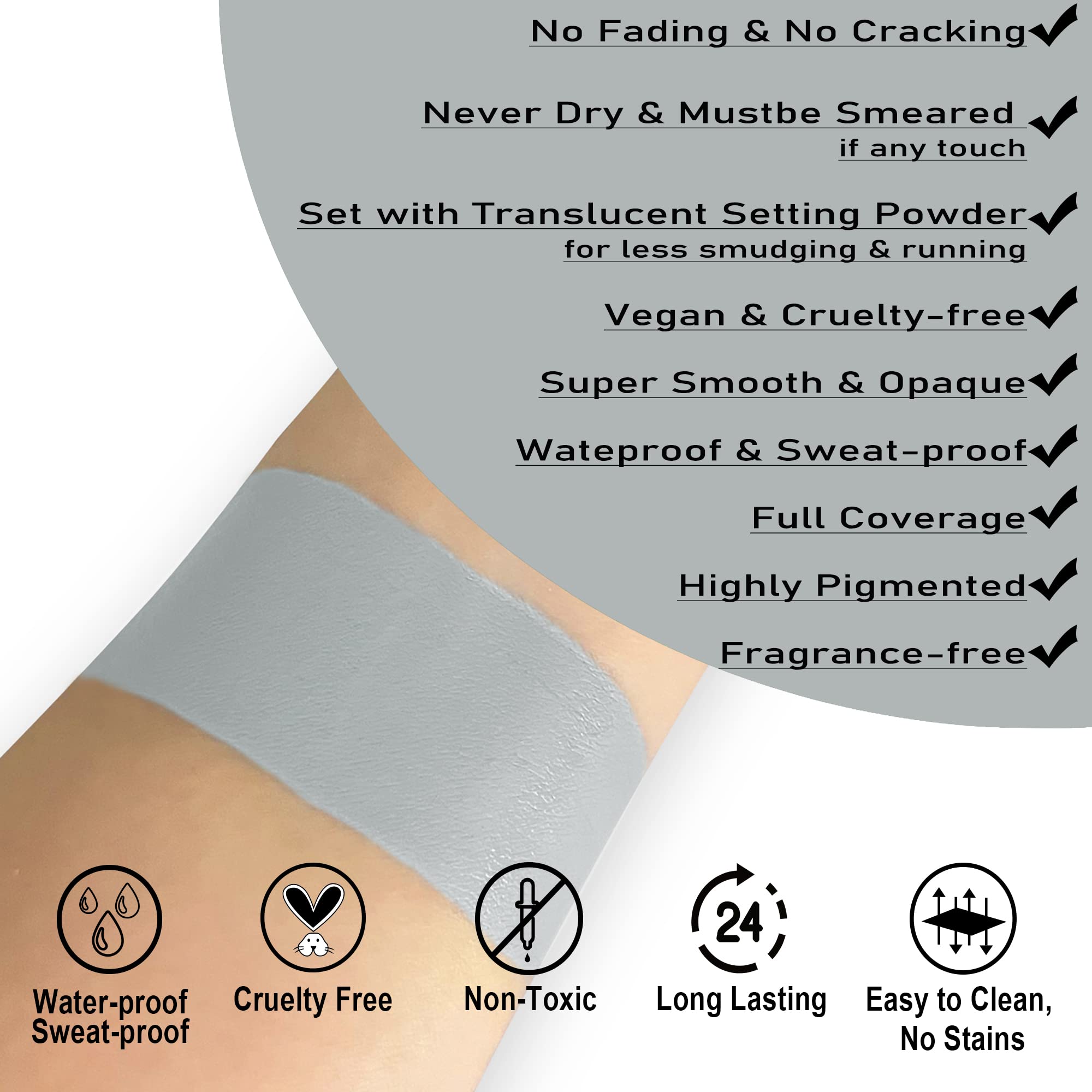 Ccbeauty Light Grey Face Body Paint Stick, Grease Gray Face Paints, Cream Grayscale Foundation Makeup, Waterproof Hypoallergenic