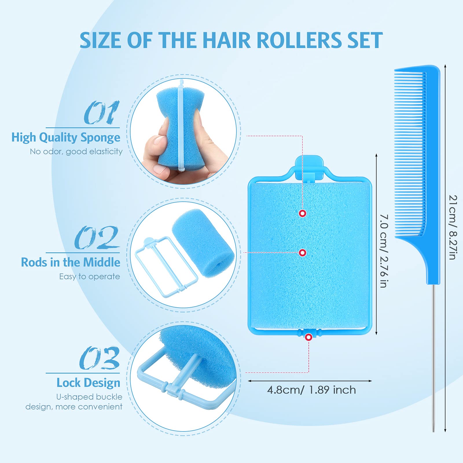 Syhood 12 Pcs Jumbo Soft Hair Rollers 1.89 Inch With Flexible Foam For Sleeping And Styling, Includes Stainless Steel Rat Tail C