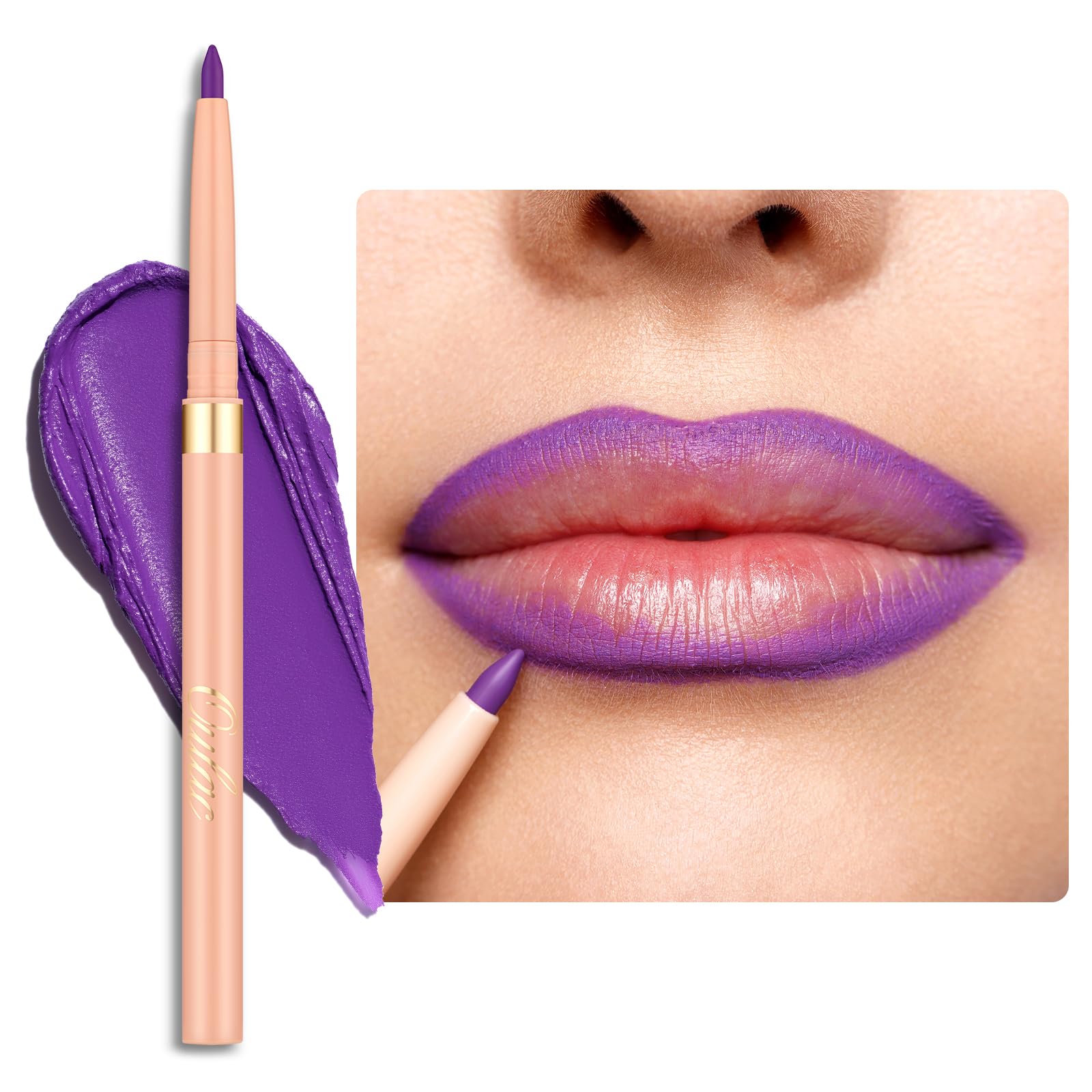 Oulac Matte Purple Lip Liner Pencil, Waterproof Retractable Lipliner Crayon, Smooth And Creamy Long Wearing Lip Makeup, Contour