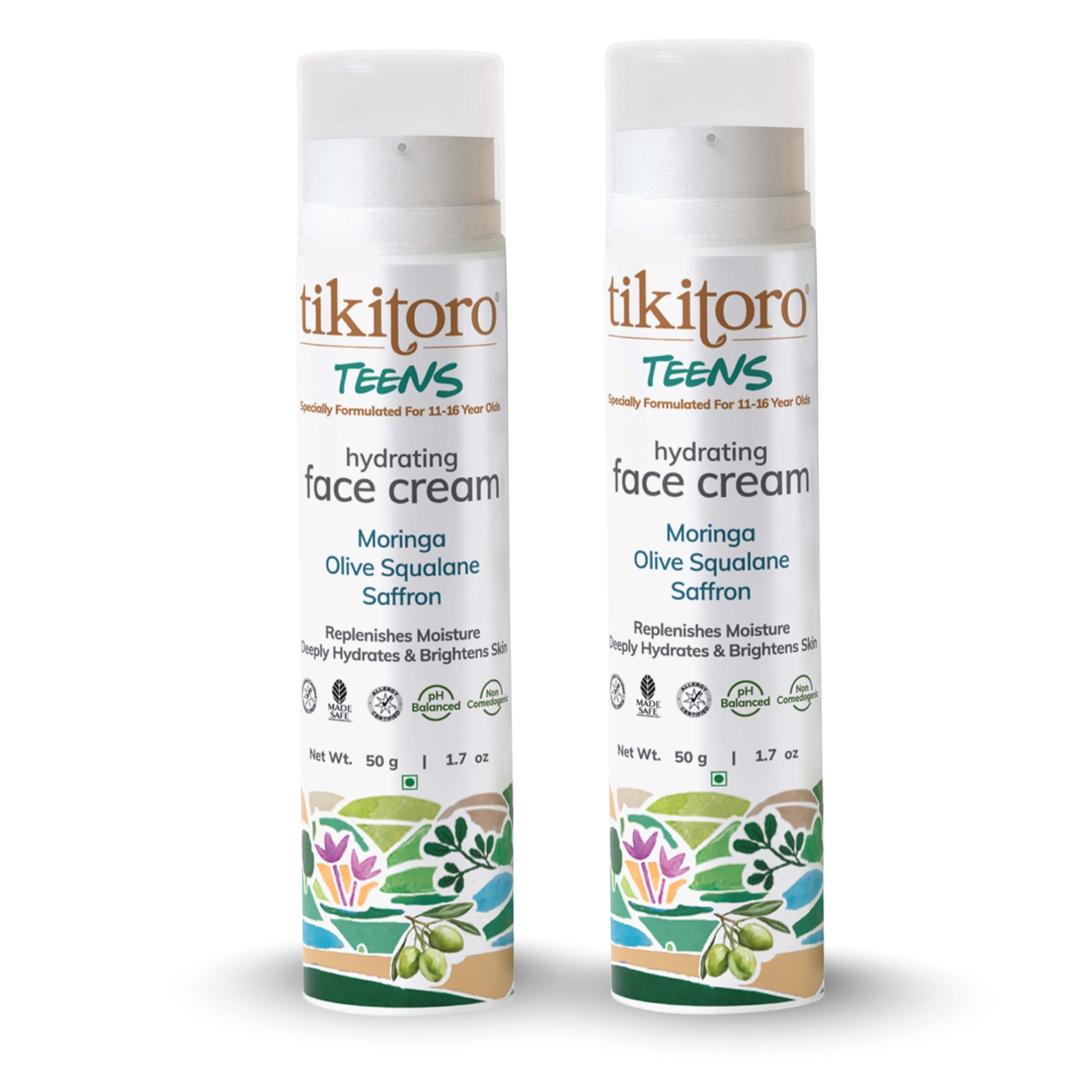 Tikitoro Teens Hydrating Face Cream With Moringa, Olive Squalane & Saffron | Lightweight Face Moisturizer For All Skin Types | N