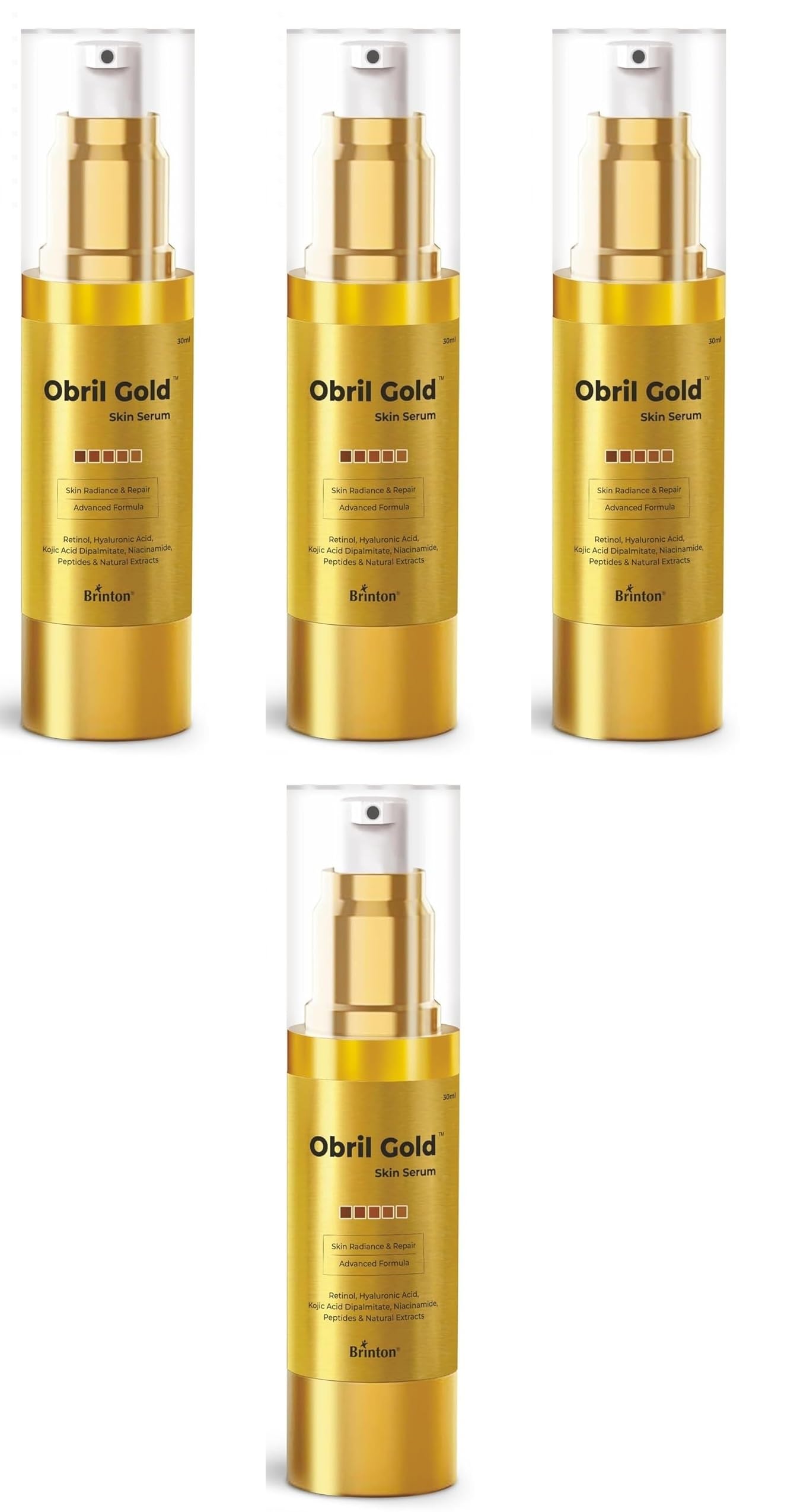 Brinton Obril Gold Serum For Hyperpigmentation | With Hyaluronic Acid, Niacinamide, Kojic Acid & Retinol | Fades Dark Spots, Acn