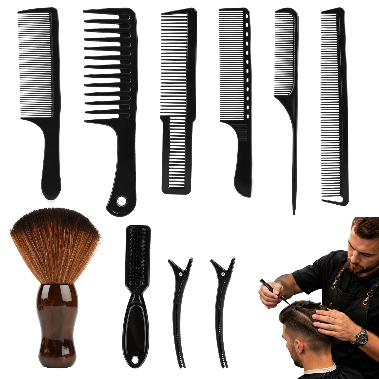 10PCS Hair Cutting Shaving Brush and Comb Set,Neck Duster Barber Brush