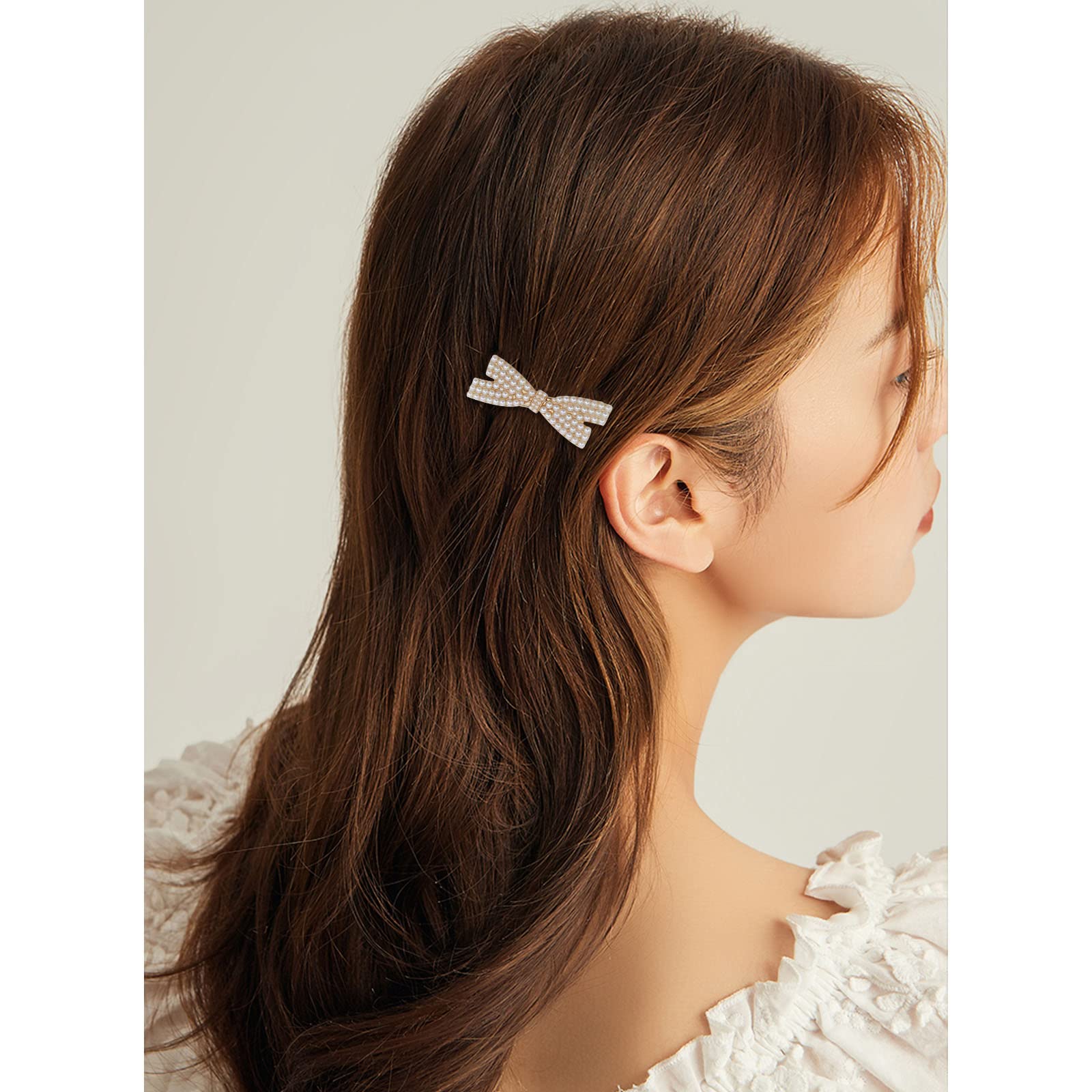 10 Pcs Pearl Bow Hair Clips Duckbill Hair Claw Clips Gold Metal Hair Clip Elegant Cute Hair Pins Hair Accessories Headwear Styli