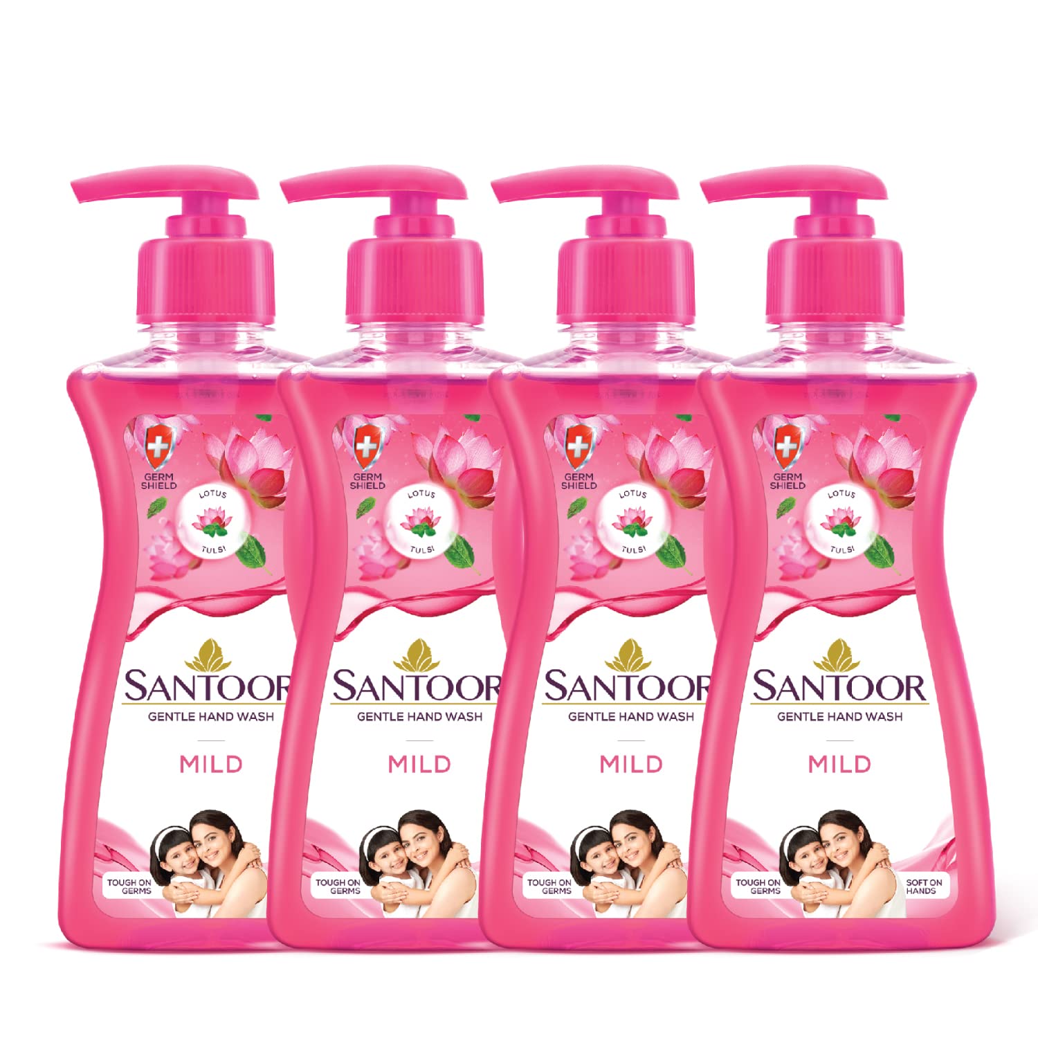 Santoor Mild Gentle Hand Wash 200Ml, Pack Of 8 With Goodness Of Lotus & Tulsi| Rich Lathering Formula With Anti-Bacterial Proper