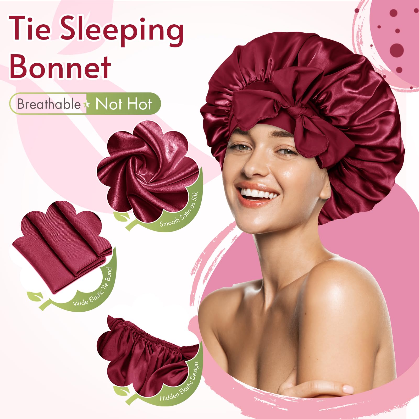 BONNET QUEEN Silk Bonnet for Sleeping Women Satin Bonnet Hair Bonnet night sleep cap scarf wrap for curly hair with tie band dar