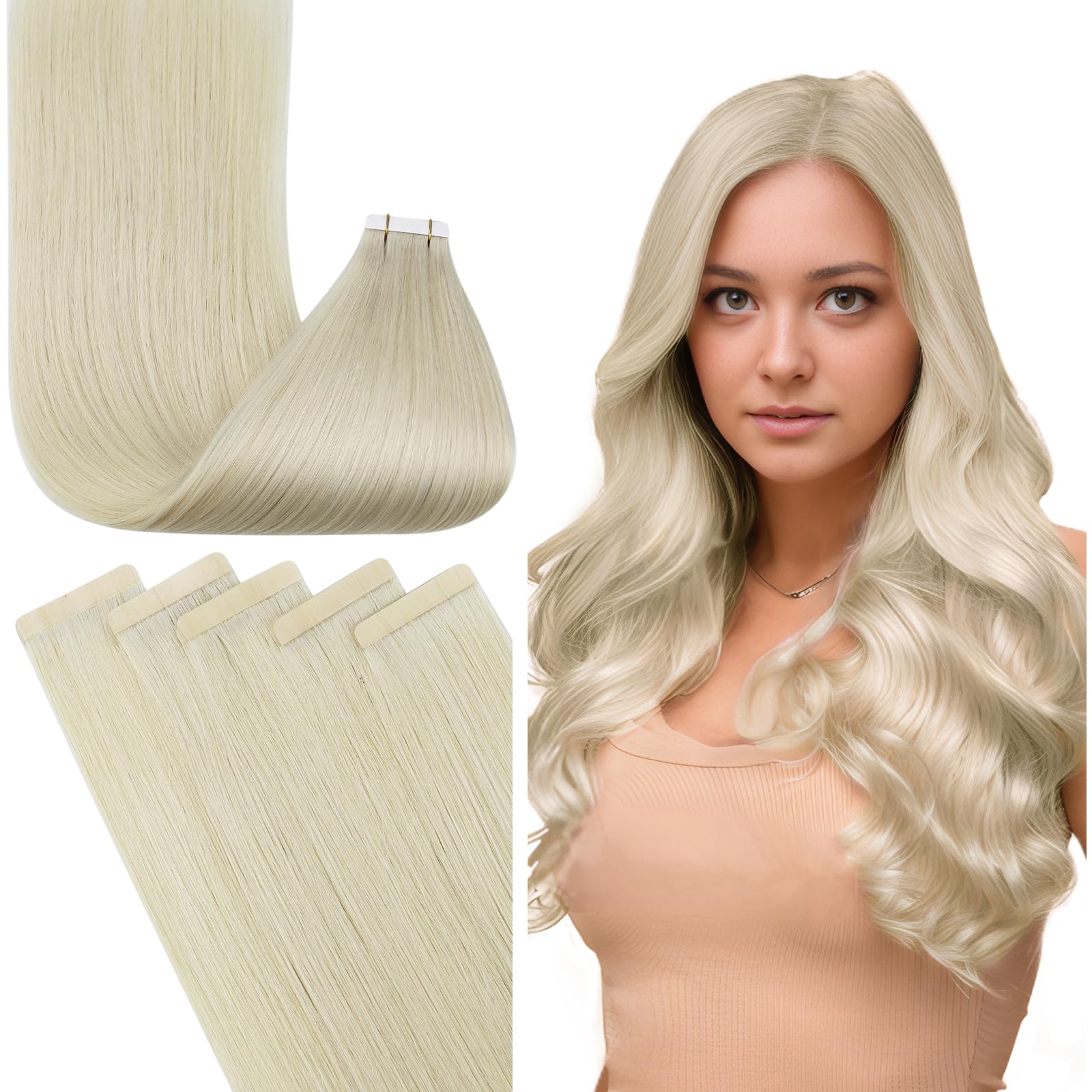Fshine Blonde Tape In Hair Extensions Human Hair 12 Inch White Blonde Real Hair Extensions Tape Hair Extensions For Women Tape I