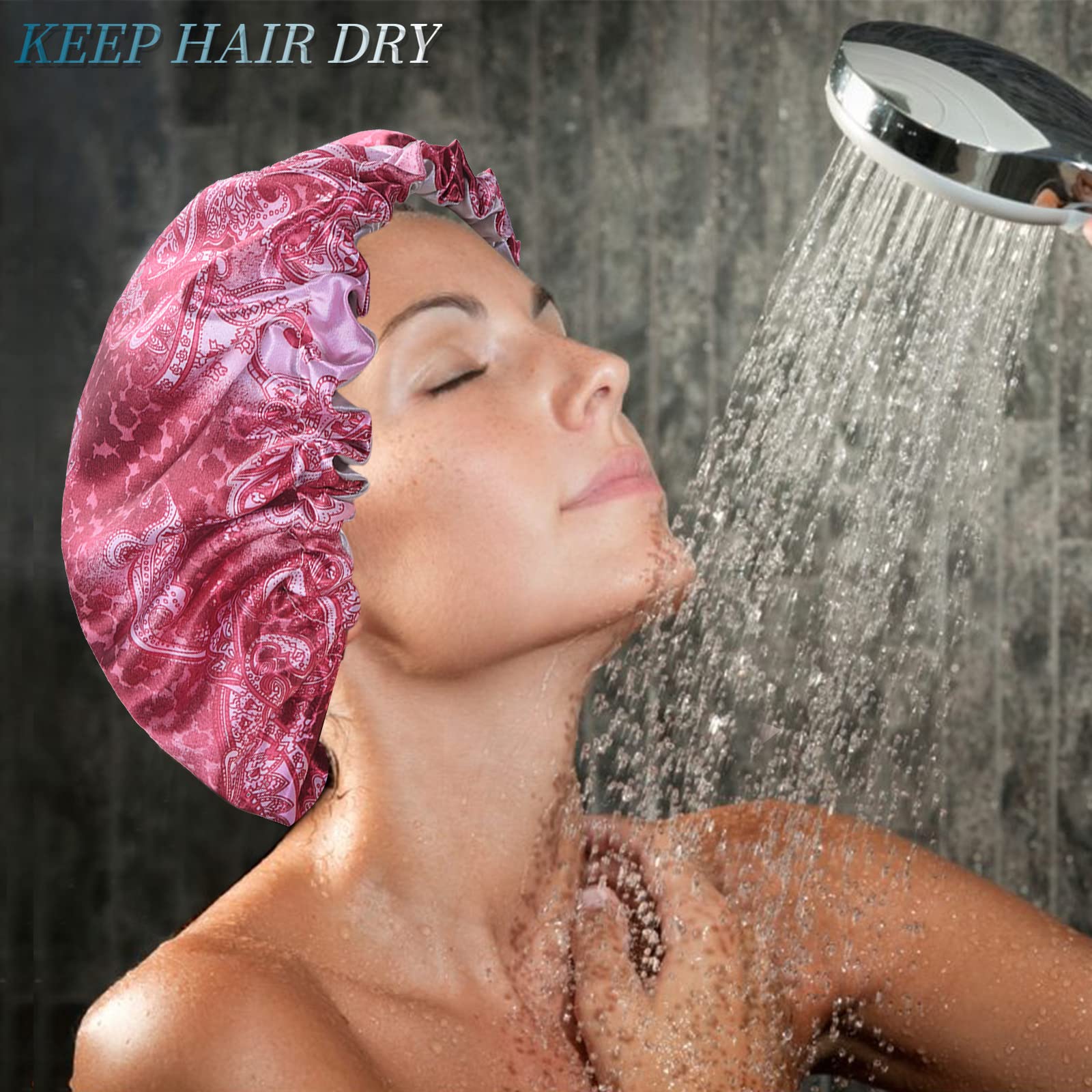 Shower Caps For Women, Extra Large Adjustable Waterproof Reusable Shower Cap, Hair Cap For Shower Hat For Women Girls Long Thick