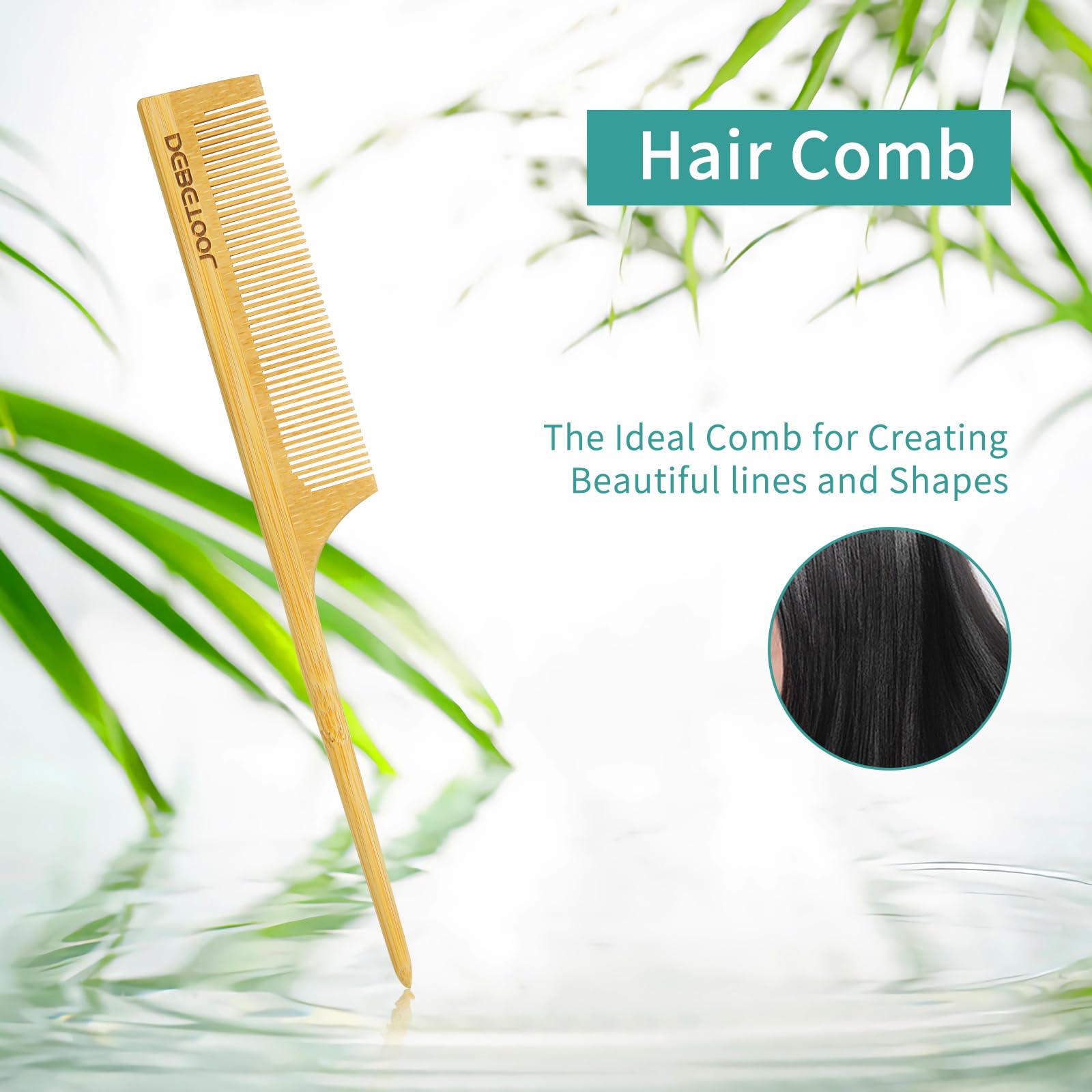 Debetool Bamboo Hair Brush And Comb Set For Women Men And Kids,Natural Bamboo Wood Wide-Tooth Brush And Tail Comb - Paddle Detan