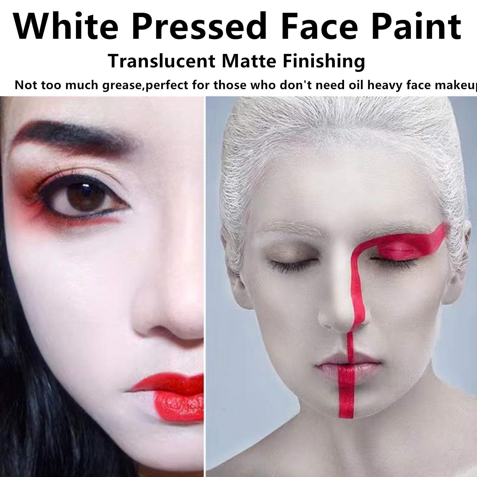 Go Ho White Pressed Face Paint Washable,Creamy to Powder Professional White Face Body Paint for Halloween Cosplay SFX Skull Clow