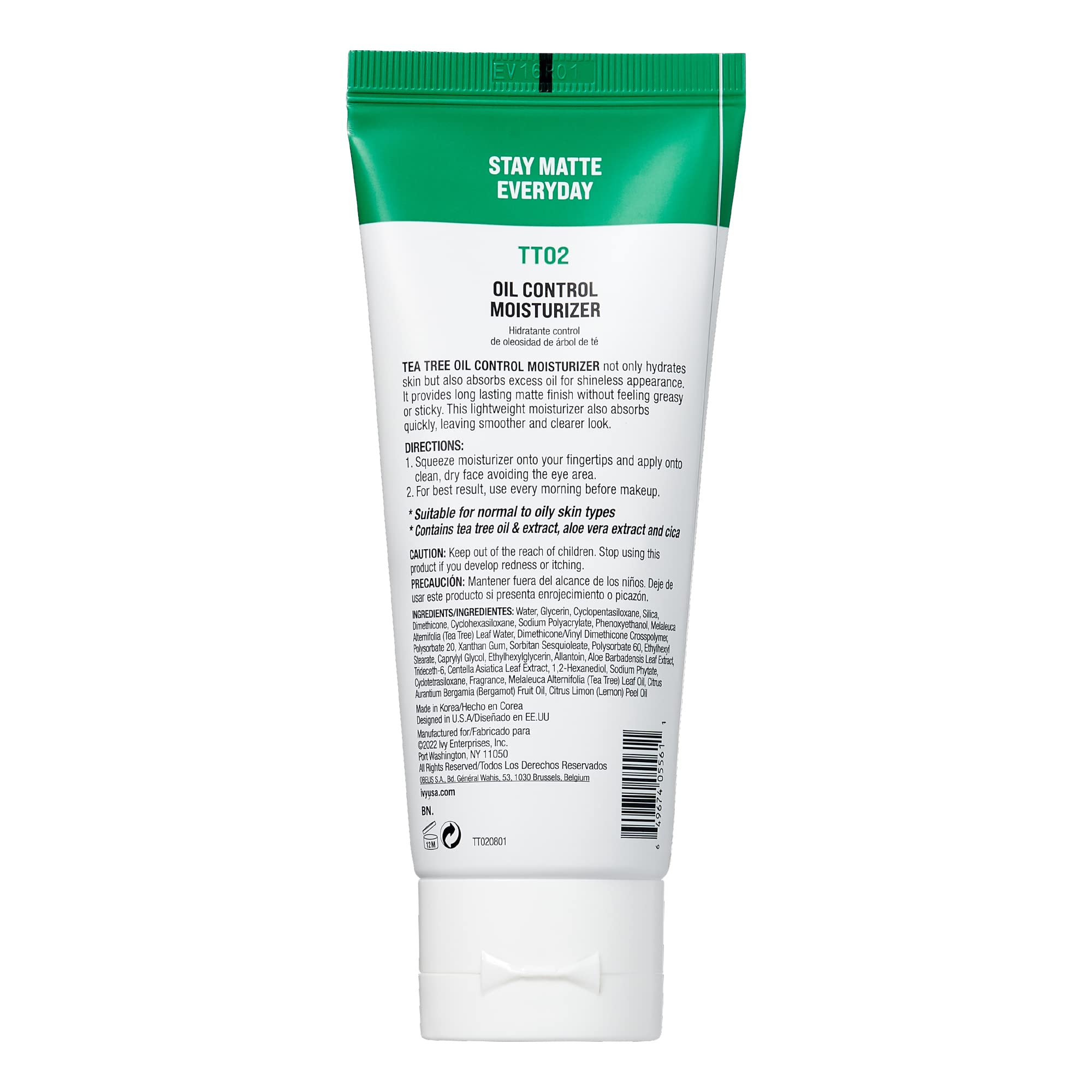 Kiss New York Face Moisturizer Tea Tree Oil Control Anti-Shine Facial Moisturizer, Korean Skin Care For Normal To Oily Skin, Lig