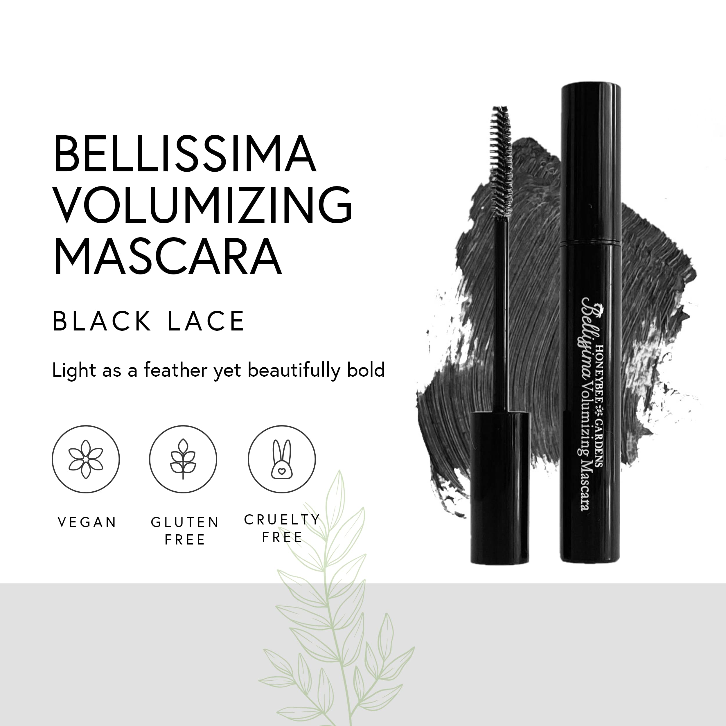 Honeybee Gardens Bellissima Volumizing Mascara In Black Lace, Lightweight And Bold, Non-Smudging, Vegan, Gluten-Free, Cruelty-Fr