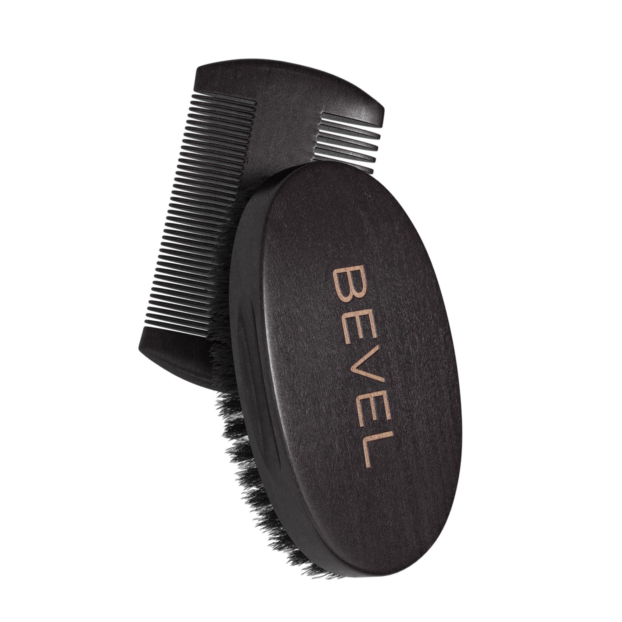 Bevel Premium Beard Brush & Pearwood Comb Set - 100% Boar Bristle, Brown, Travel Essentials for Men