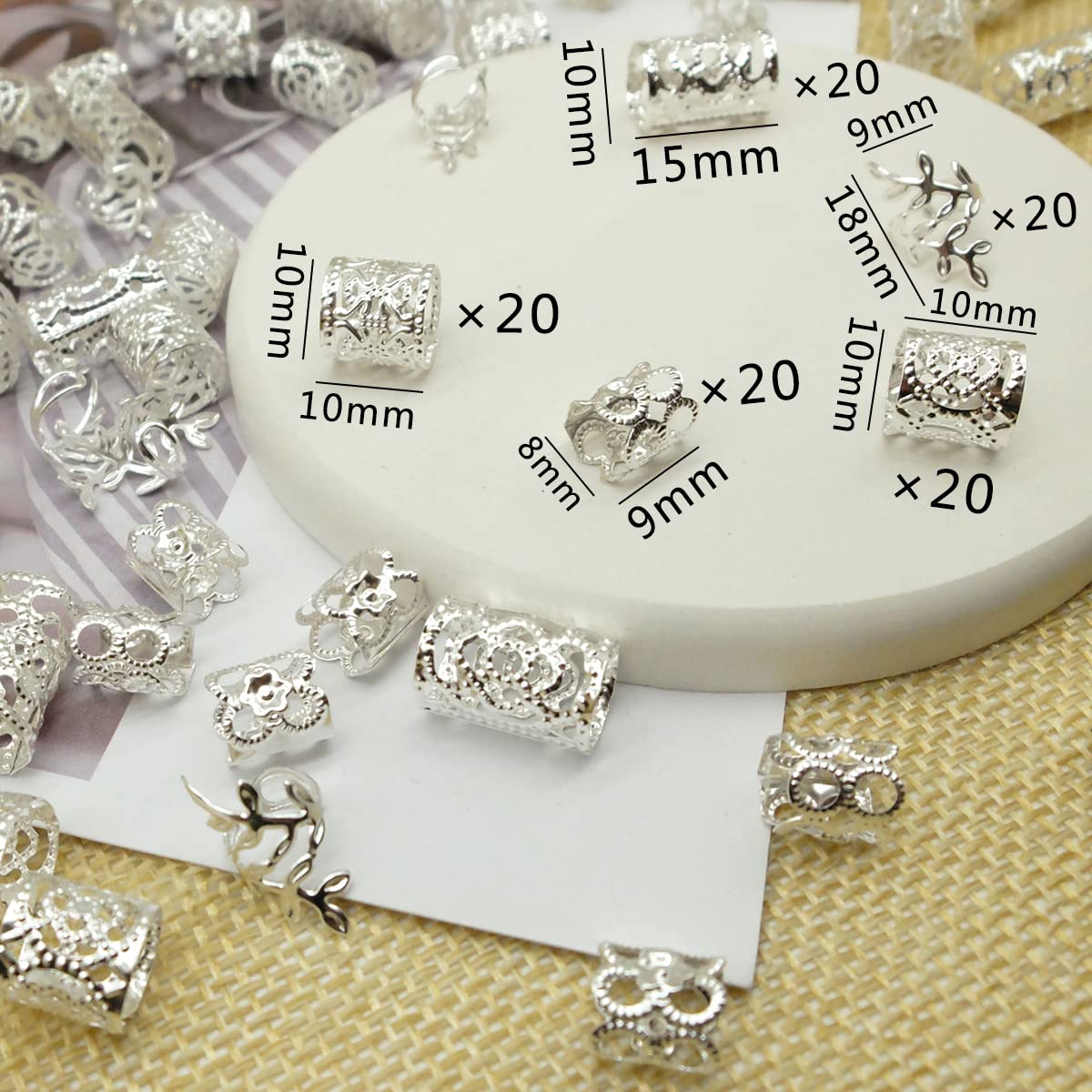 100Pcs Silver Hair Jewelry For Braids Loc Jewelry Rings For Hair Adjustable Cuffs Dreadlocks Hair Beads For Women Braids Accesso