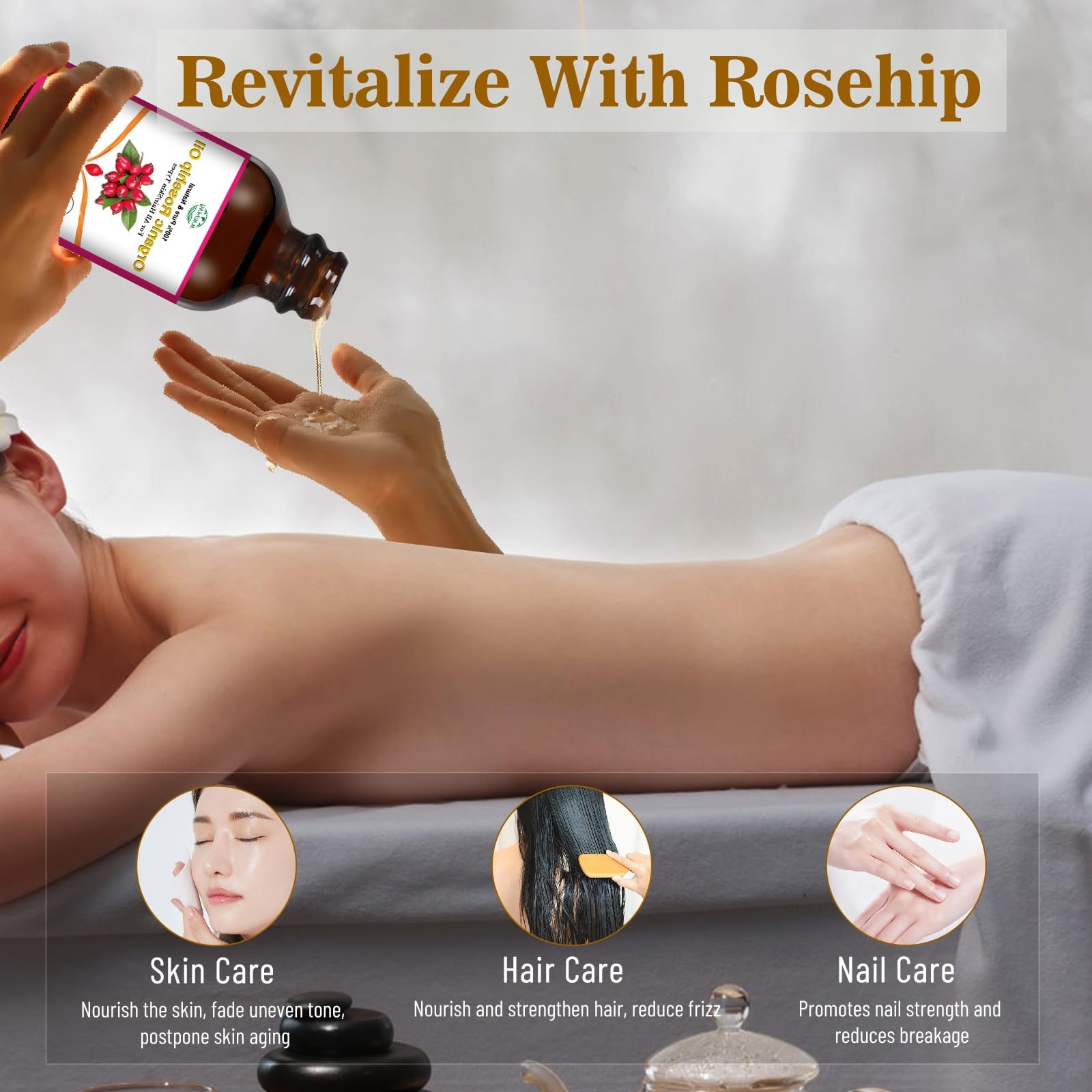 Mmpang Rosehip Seed Oil For Face, 100% Pure Natural Organic Rosehip Oil Cold Pressed Unrefined Facial Oil For Anti-Aging, Acne S