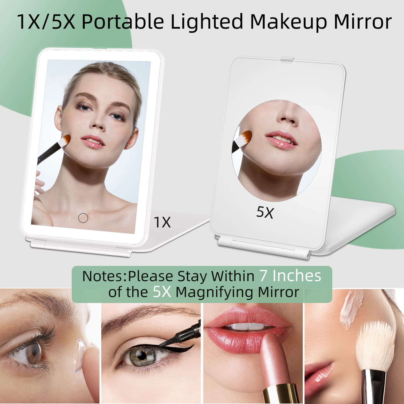 Funtouch Rechargeable Portable Makeup Mirror With 72 Led Lights, Travel Lighted 1X/5X Magnification, 3 Color Lighting,Dimmable T